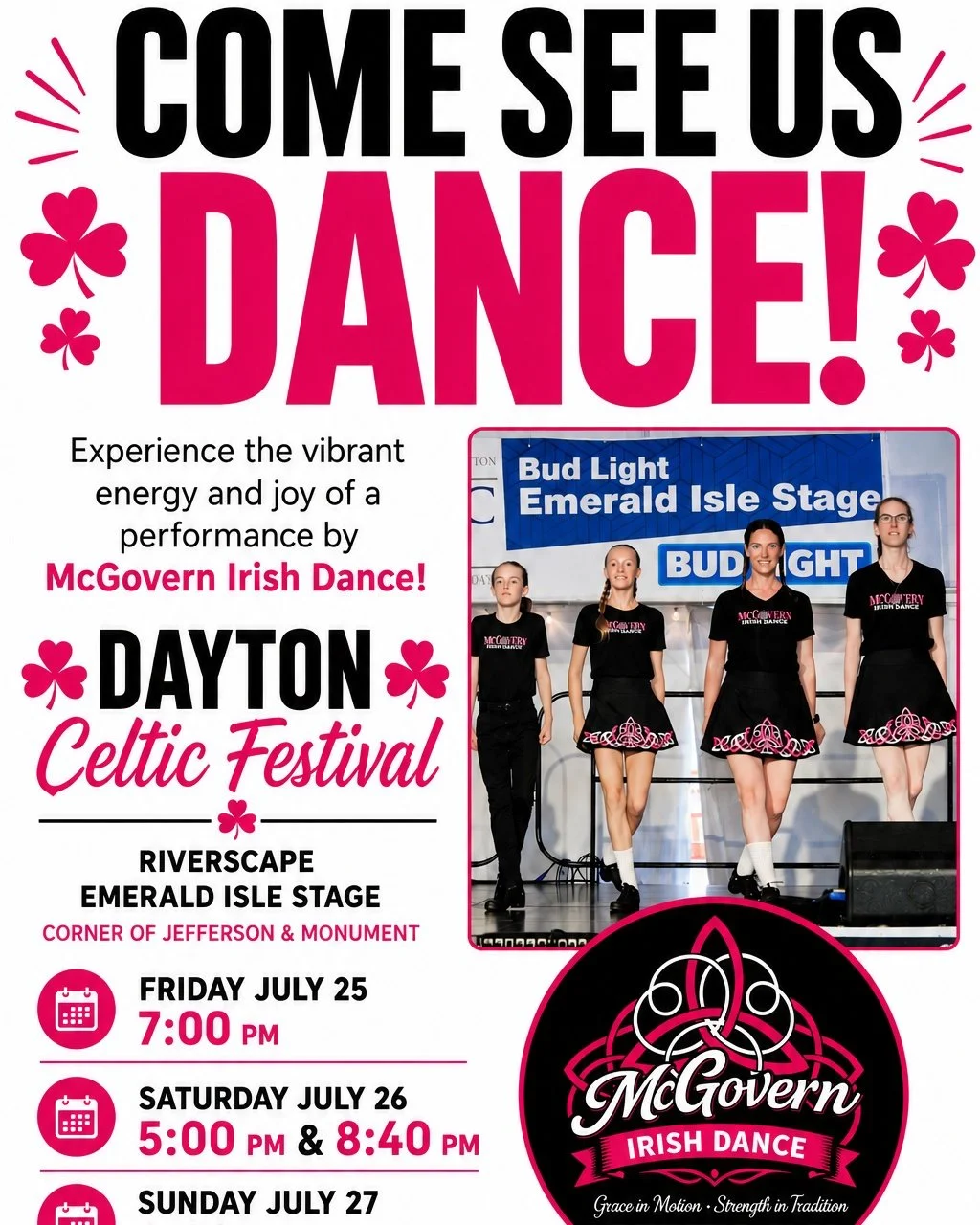 ☀️☘️ The weather is looking absolutely glorious this weekend&mdash;perfect for a day at the Dayton Celtic Festival! We can't wait to take the stage, and we'd love to see you there!

Experience the excitement of live Irish dance as our McGovern Irish 