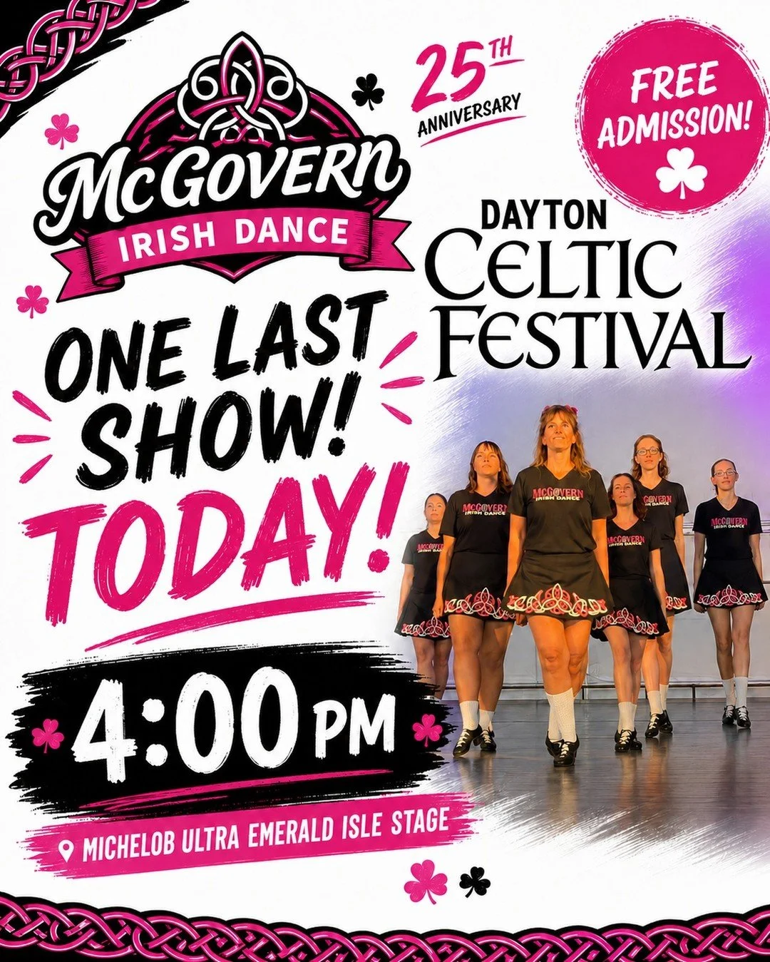 ☘️ ONE LAST SHOW! ☘️

It&rsquo;s the final day of the Dayton Celtic Festival, and McGovern Irish Dance is taking the stage one more time! Join us TODAY at 4:00 PM for our final performance of this incredible festival weekend.

📍 Michelob Ultra Emera