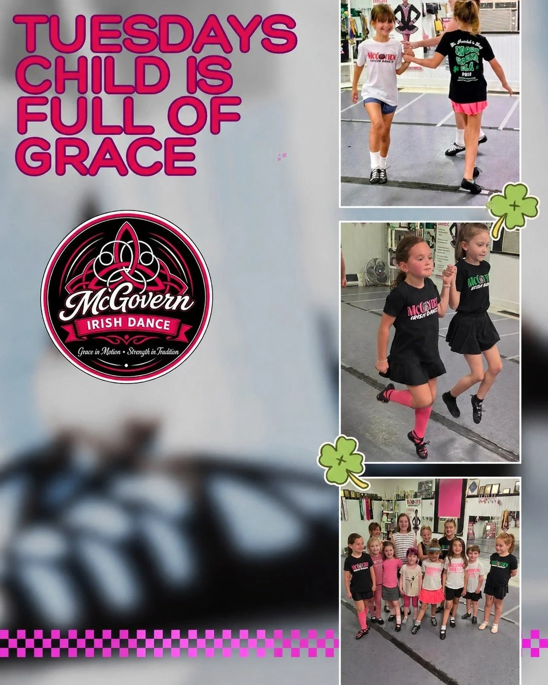 ✨ TUESDAY&rsquo;S CHILD IS FULL OF GRACE ✨

And maybe a little bit of giggles, friendship, determination&hellip; and Irish dance. ☘️💗

There&rsquo;s something pretty special about watching dancers learn together. One minute they&rsquo;re concentrati
