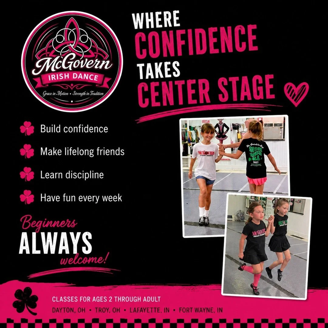 ☘️ MORE THAN DANCE. A PLACE TO BELONG. 💗

Yes, we teach Irish dance.

But look a little closer at these pictures and you'll see something else happening, too.

You'll see dancers helping each other.
You'll see friendships forming.
You'll see kids la