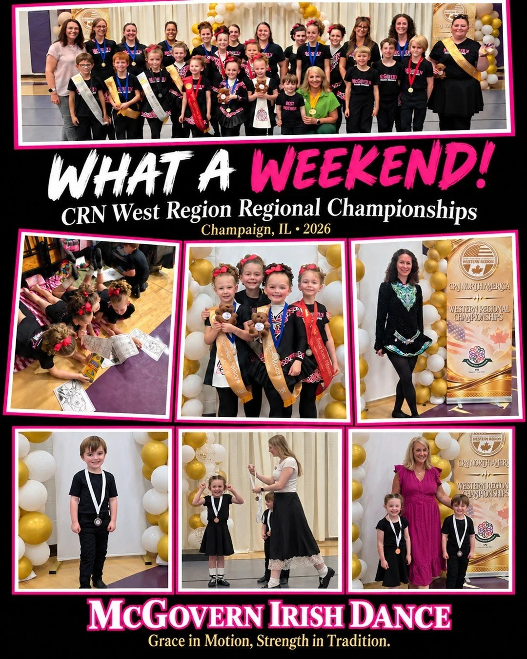 What a weekend at the CRN West Region Regional Championships in Champaign, IL! 🩷🖤☘️

Our U6 dancers ROCKED THE HOUSE! Their enthusiasm and courage made us so proud. Special congratulations to Alli Gill, a brand-new adult dancer and first-time compe