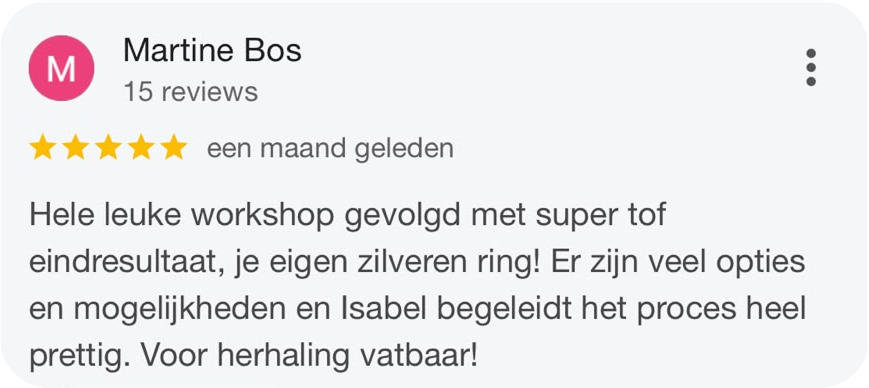 Leuke workshop met super tof resultaat, je eigen zilveren ring!