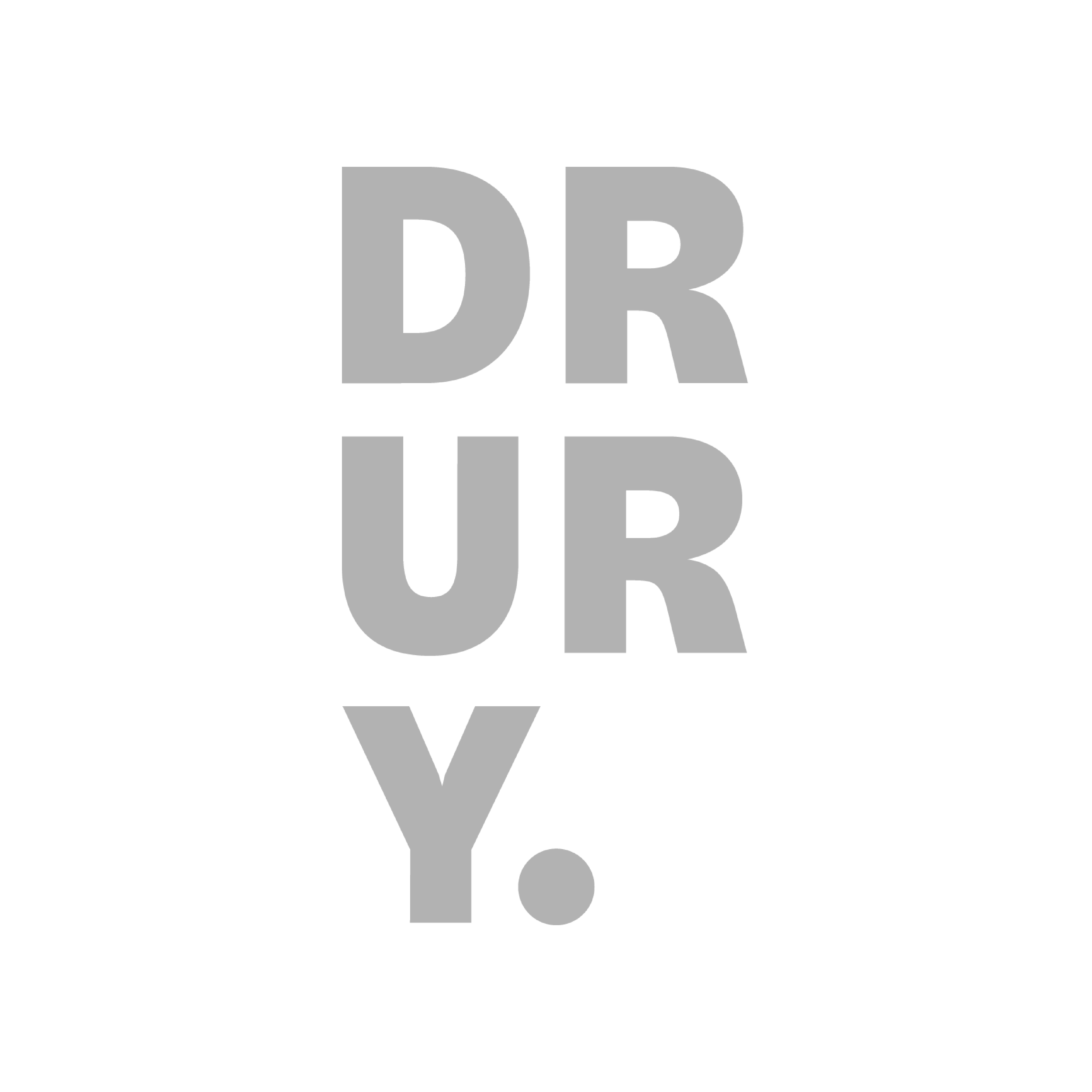 Bold gray text on a black background spelling out 'DR UR Y.'