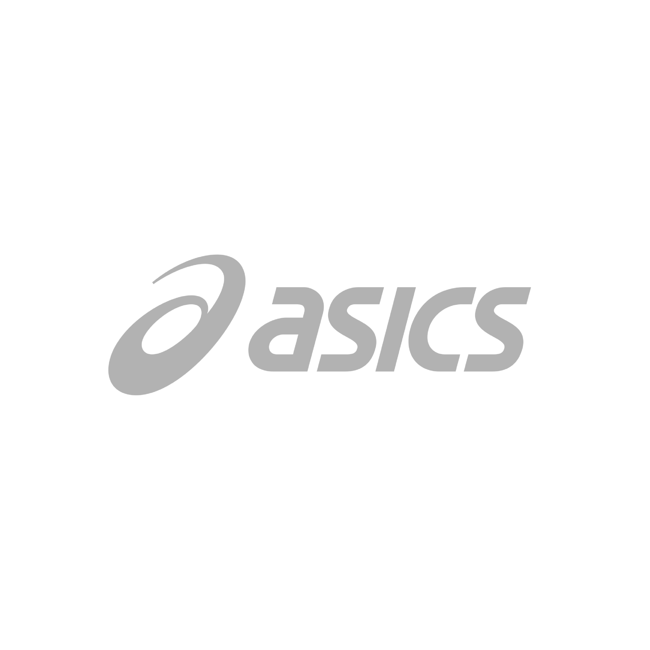 Black background with the gray ASICS logo and text.