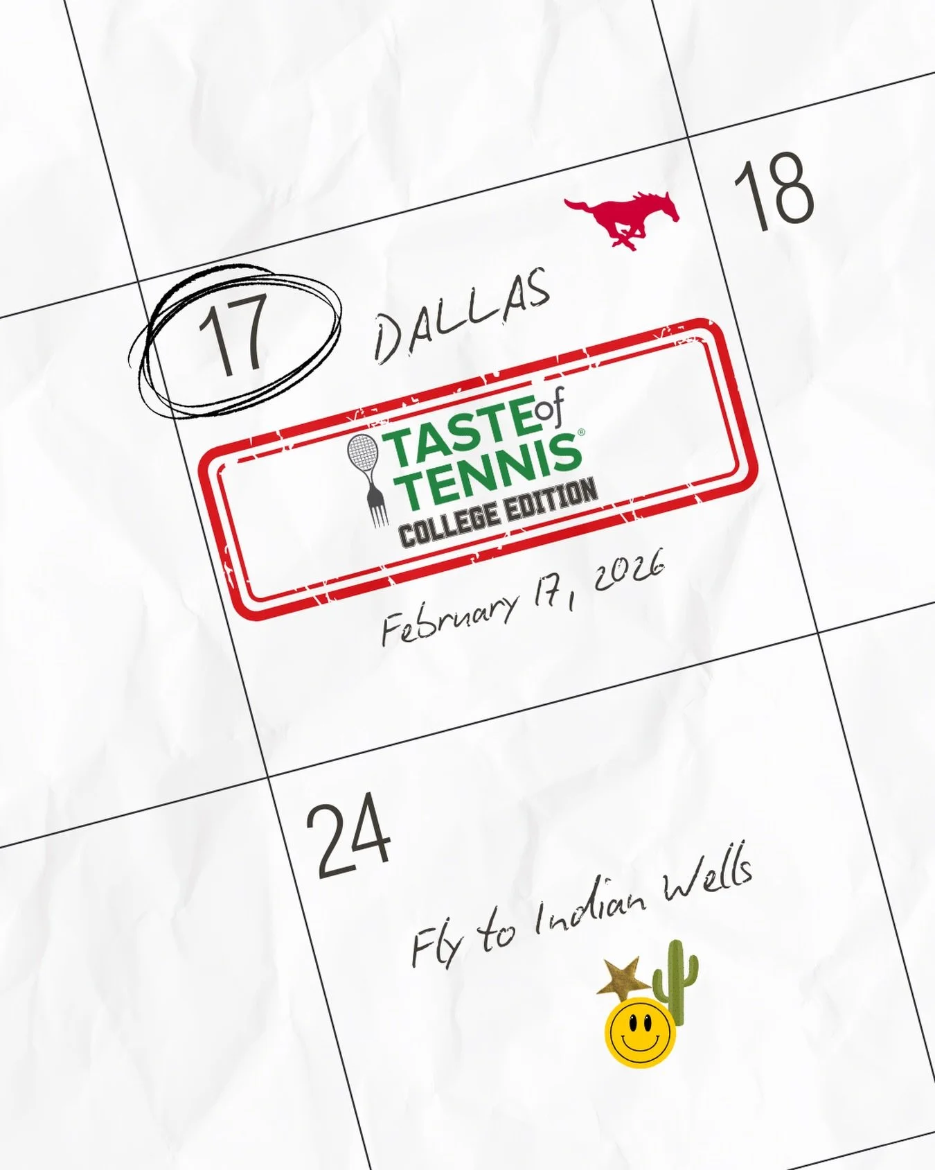 Now serving, the College Edition: Dallas 📓🎾

Hosted by @smumtennis, Taste of Tennis is excited to be on site at the @ita_tennis National Indoor Championship Final on February 17 at The Styslinger / Altec Tennis Complex.

Guests will enjoy local cul