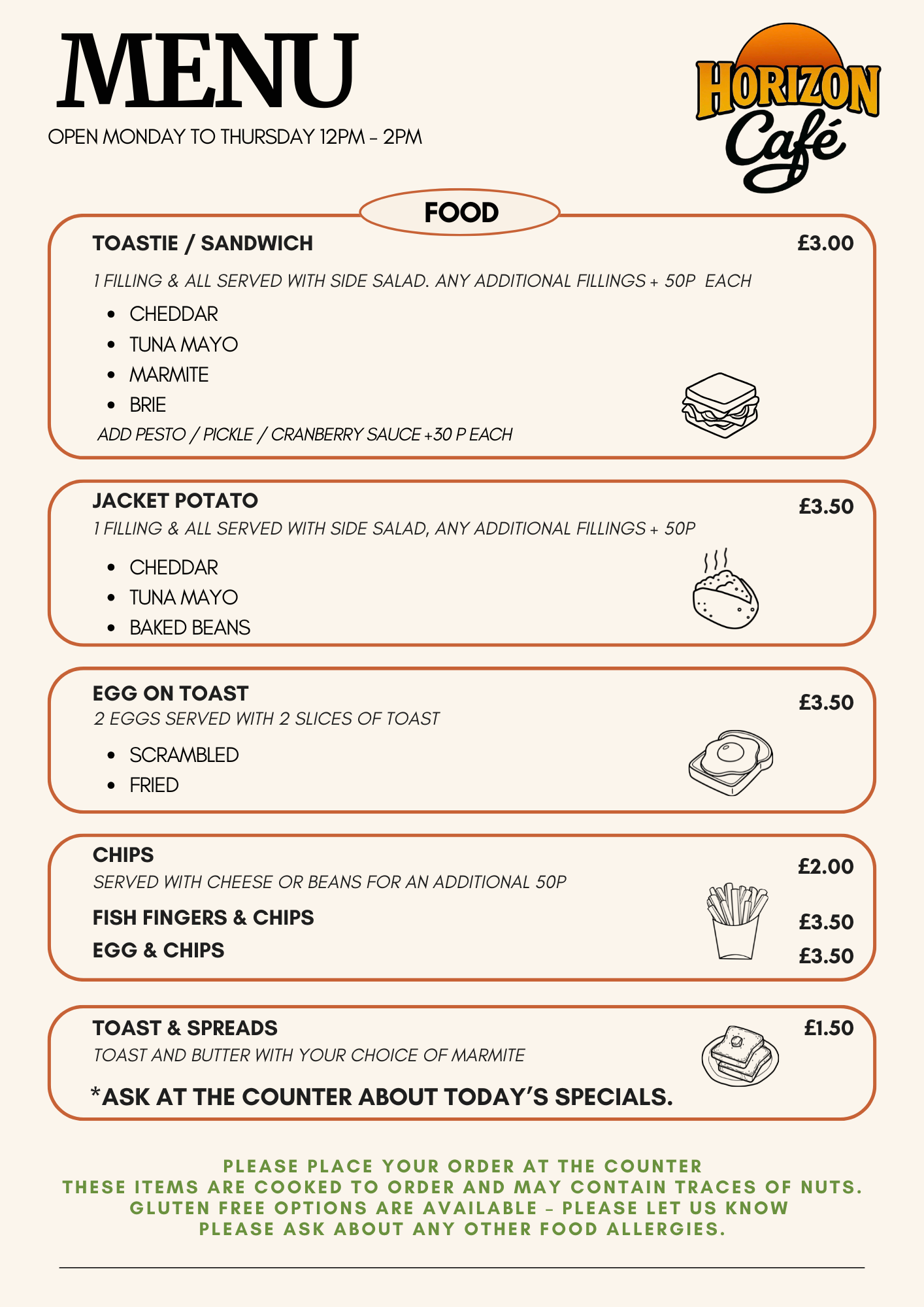 Horizon cafe menu items and prices 2026