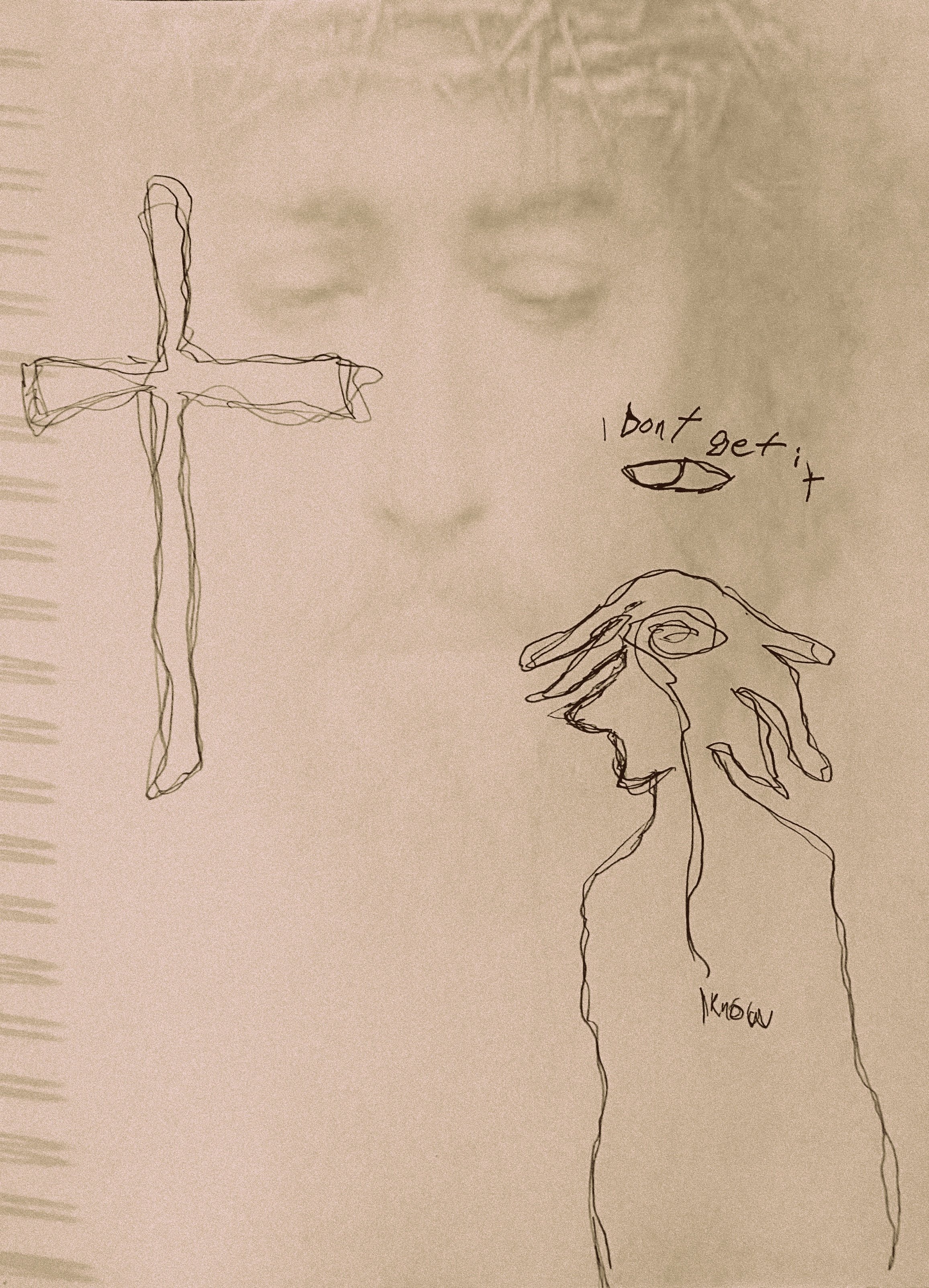 "He understands"
Sketch pencil on sketch paper, 2023 (edited in 2024)
- Despite being lonely and confused, I know that I'm being watched by Jesus Christ, throughout all things that I do. He understands me but I don't understand him.