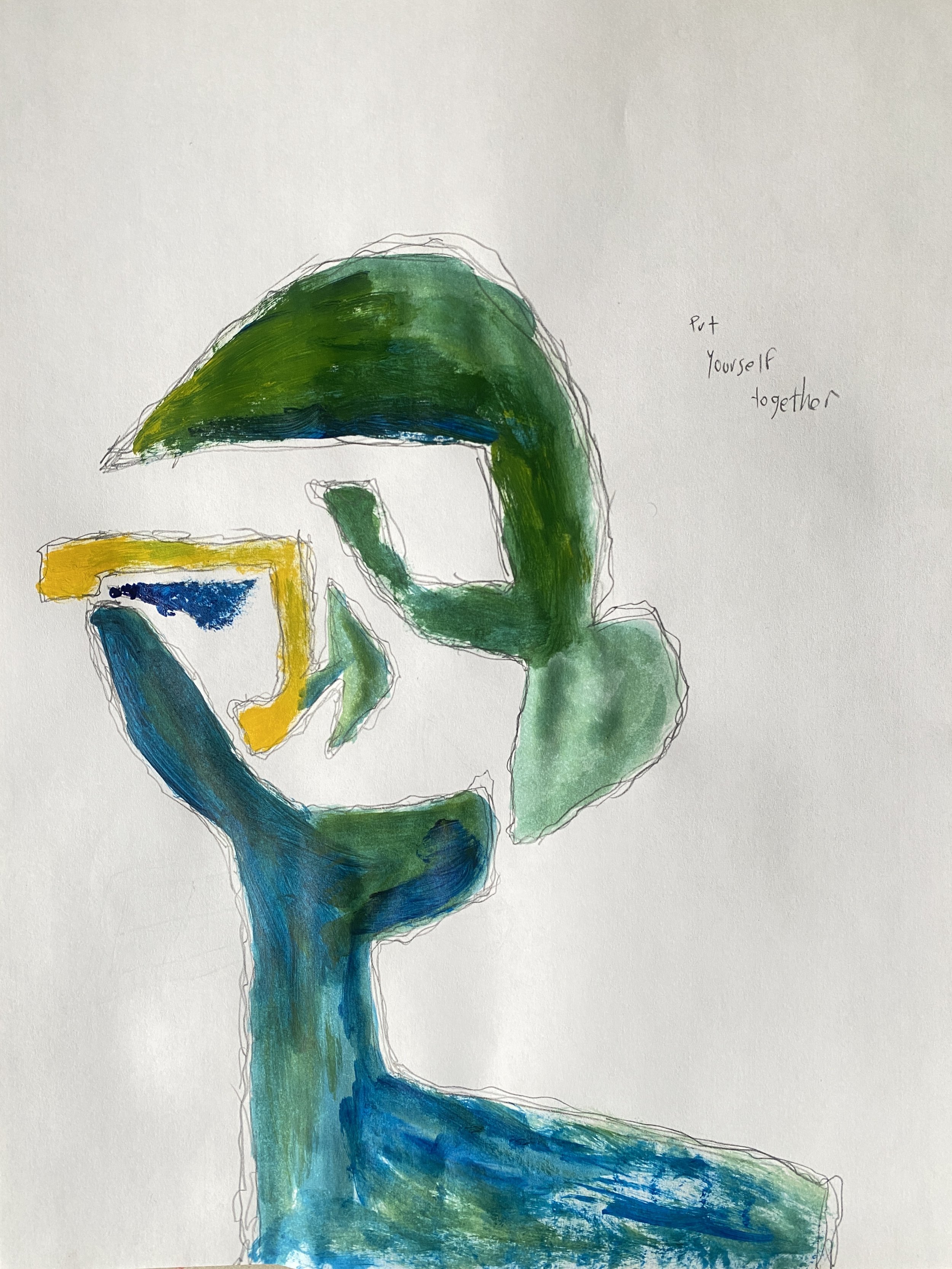 "Pieces", Sketch pencil and Acrylic on white paper, 2024