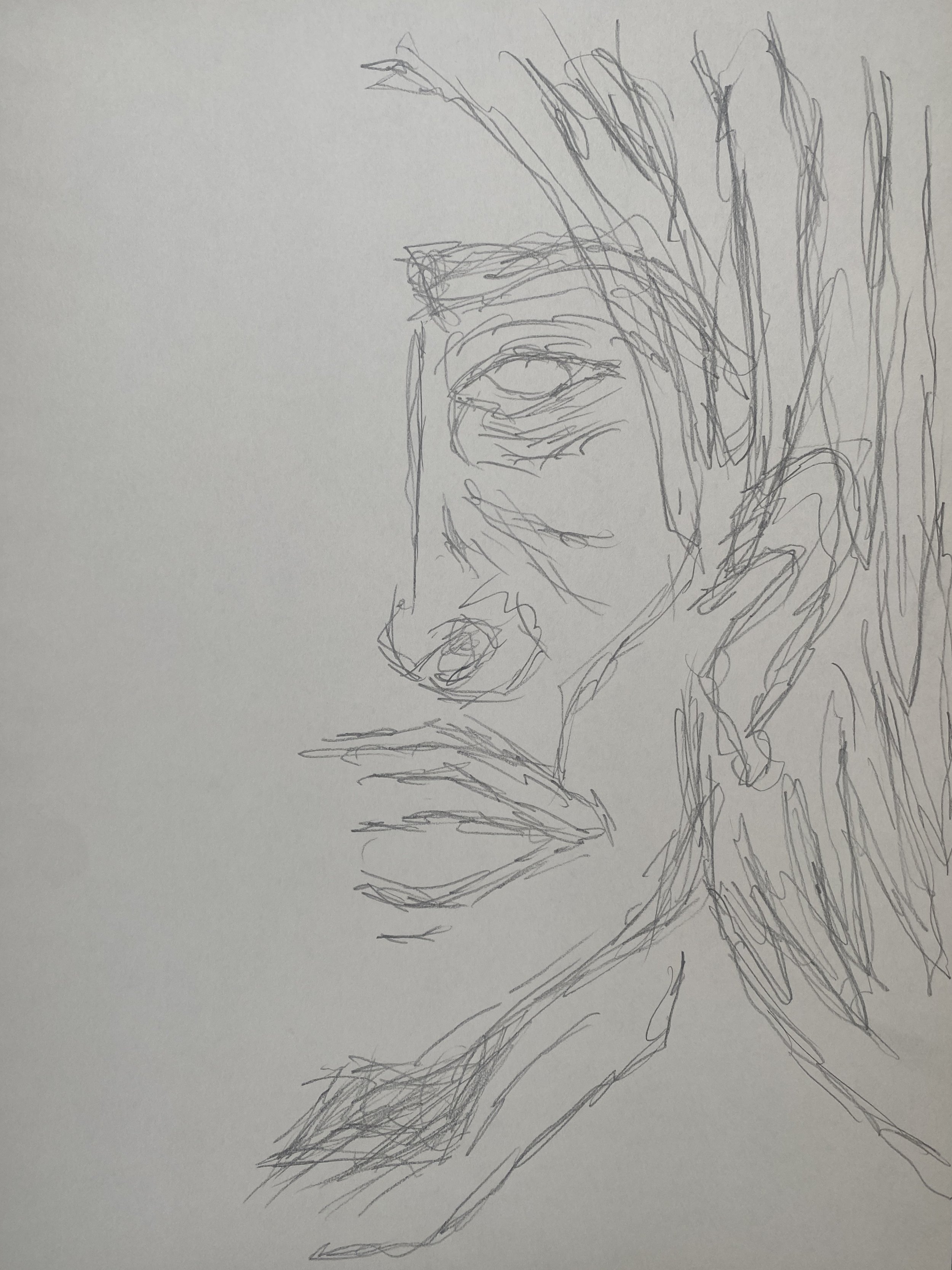"self-portrait", sketch pencil on paper, 2023