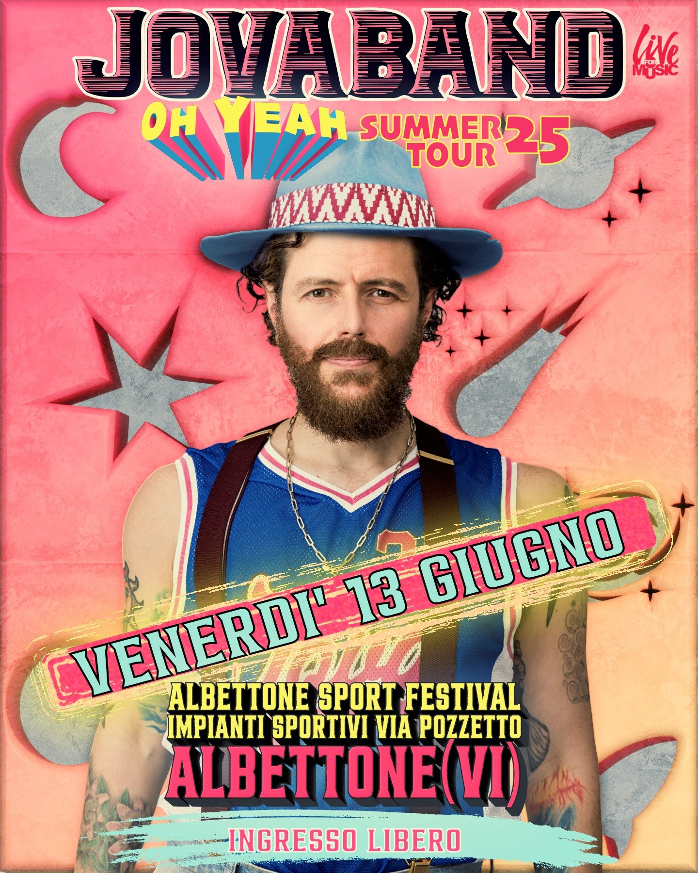🔥 Albettone, sei pronto per una festa sotto le stelle?
Venerd&igrave; 13 Giugno arriva la Jovaband con un live travolgente di successi di Jovanotti 🎤
🎧 Il DJ set si scalda prima e dopo lo show per mantenerci in pista tutta la serata!
📍 Albettone 