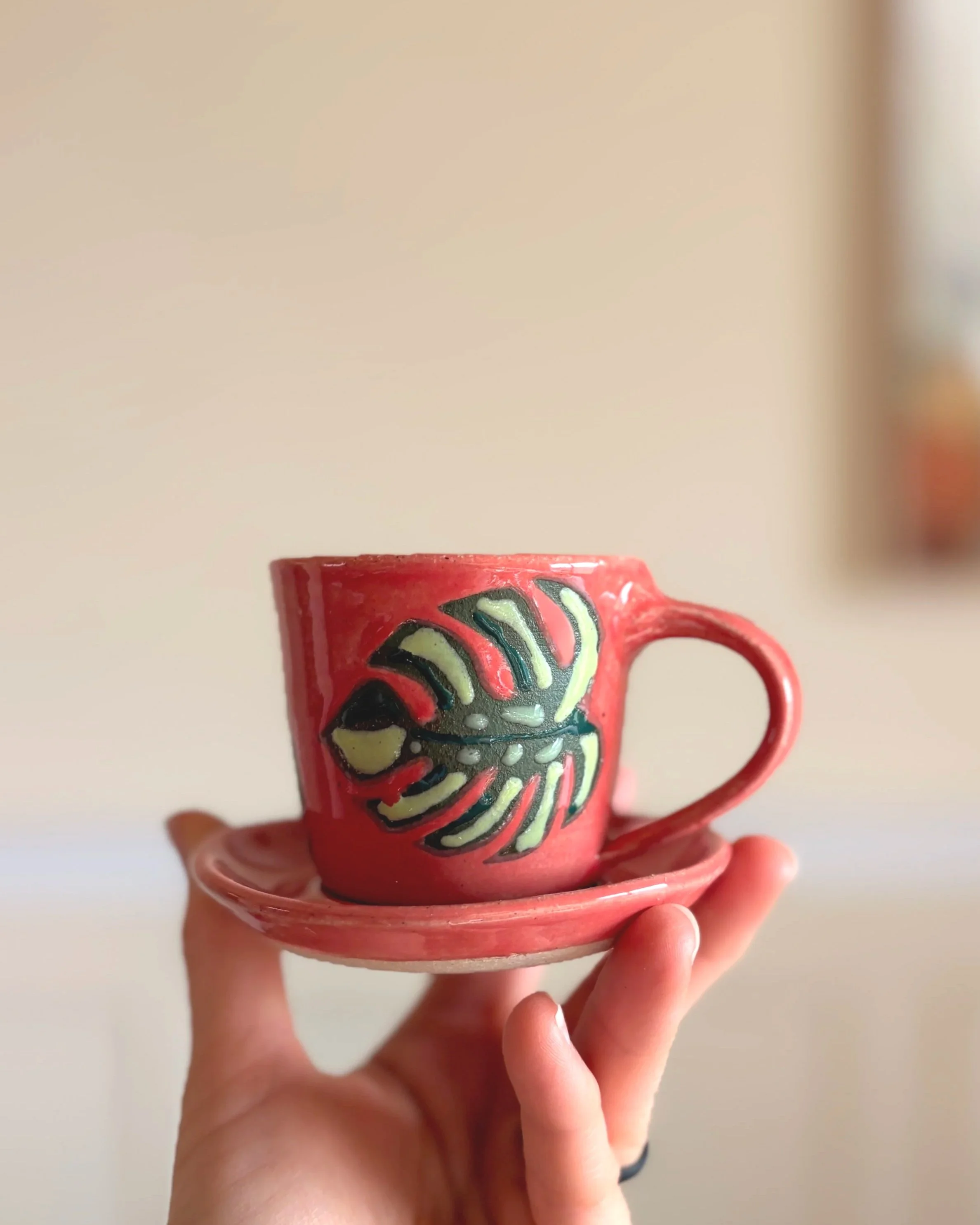 Monstera Espresso Cup with matching plate #2