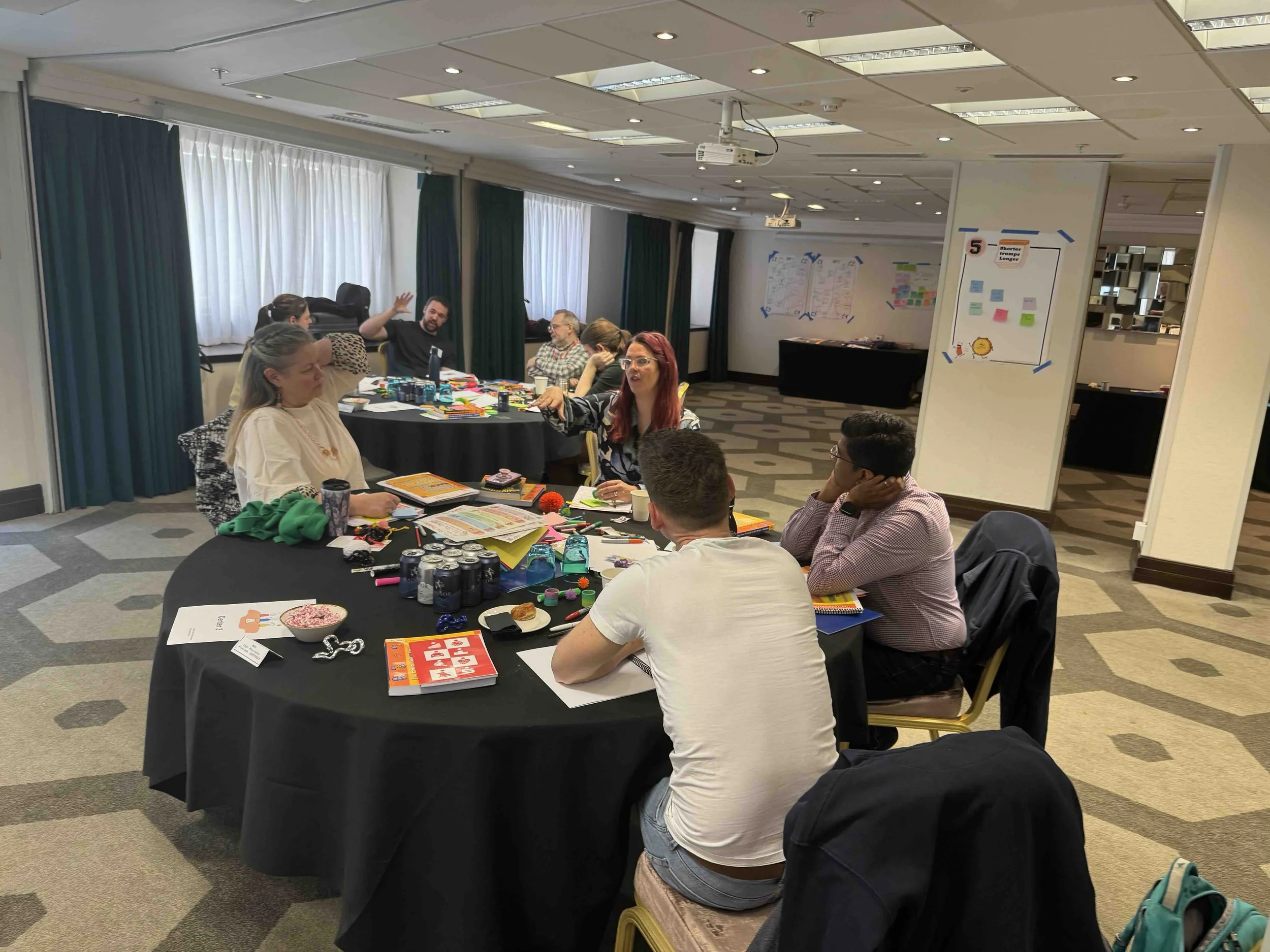 Deltakere er delt inn i grupper og jobber på bordene