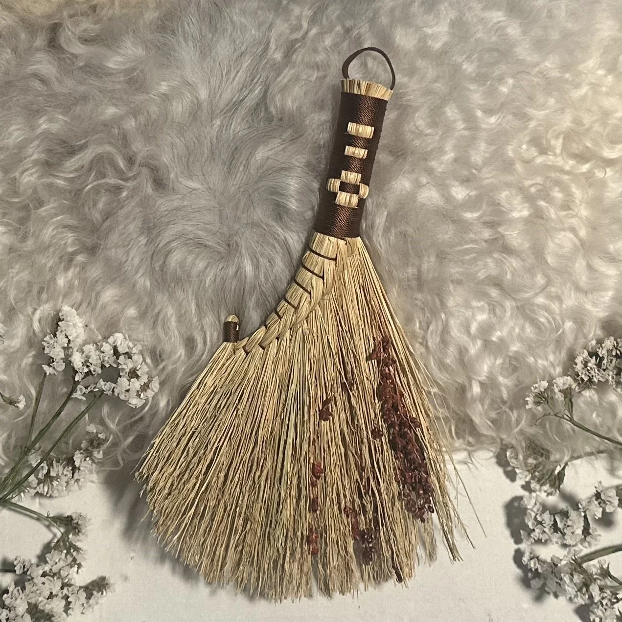 Sacred Flower Braided Goddess Whisk - Earth Brown
