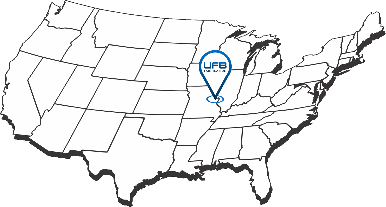 Map of the United States showing UFB Fabrication's central location