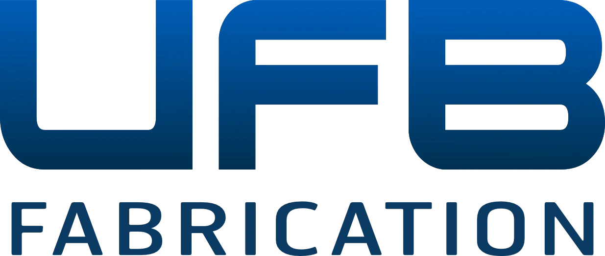 Logo with the word 'UEE' in blue with a gradient, and 'FABRICATION' written below in darker blue.