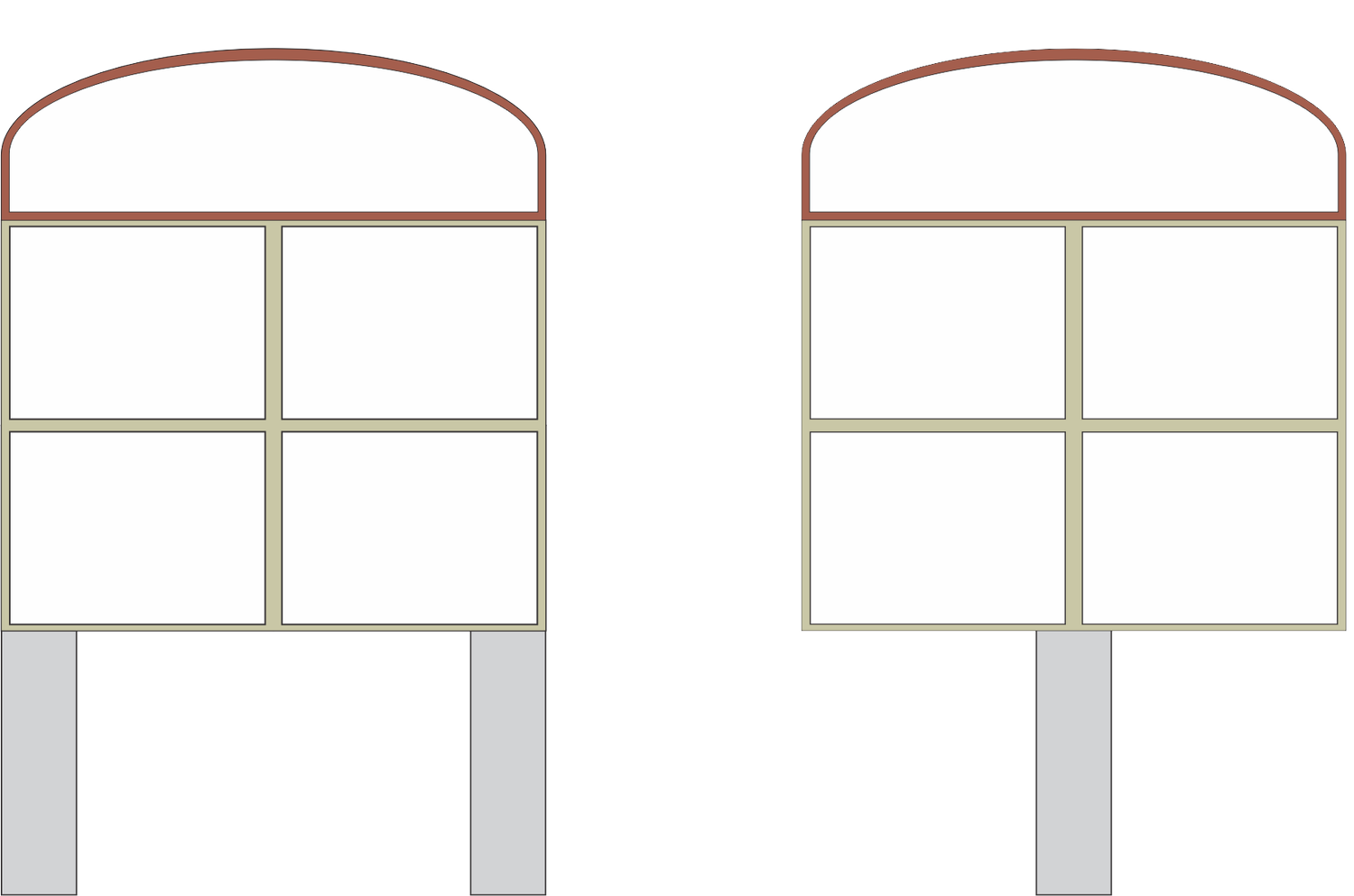 Illustrated double-sided pylon sign cabinet concepts