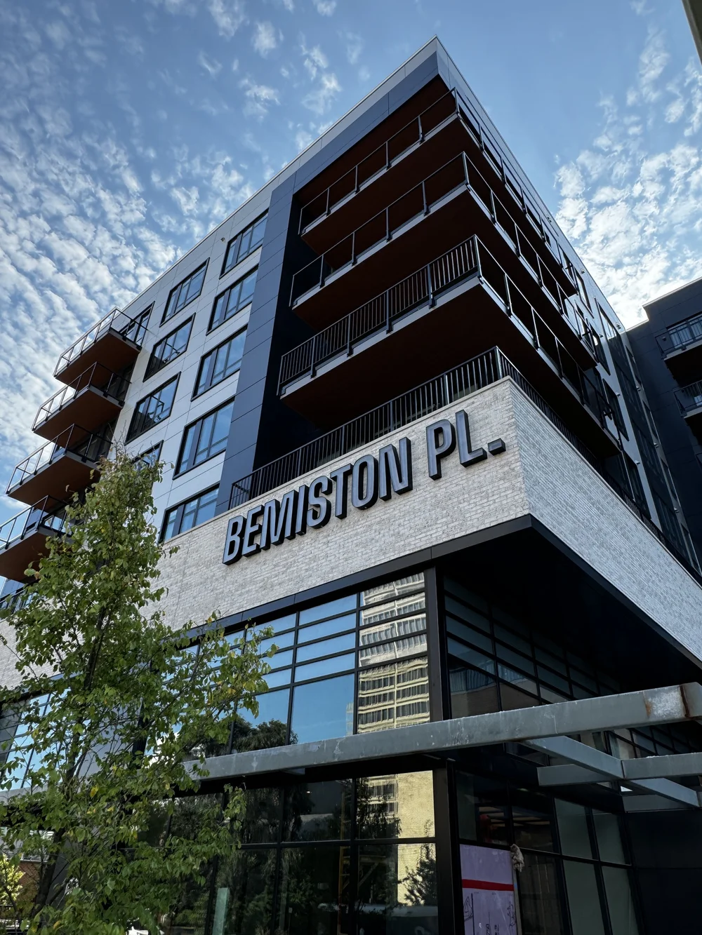 Bemiston Place channel letters on a modern building