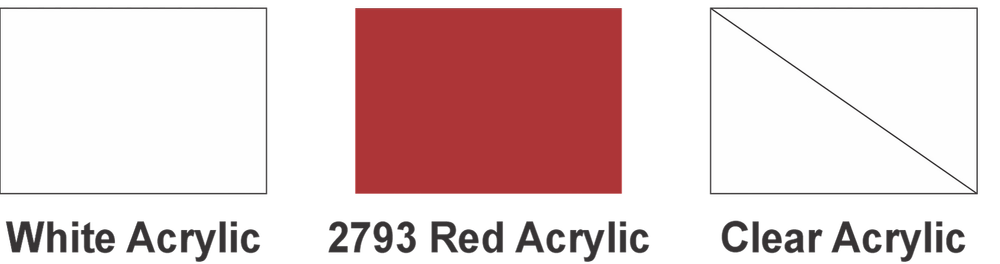 White, red, and clear acrylic face samples