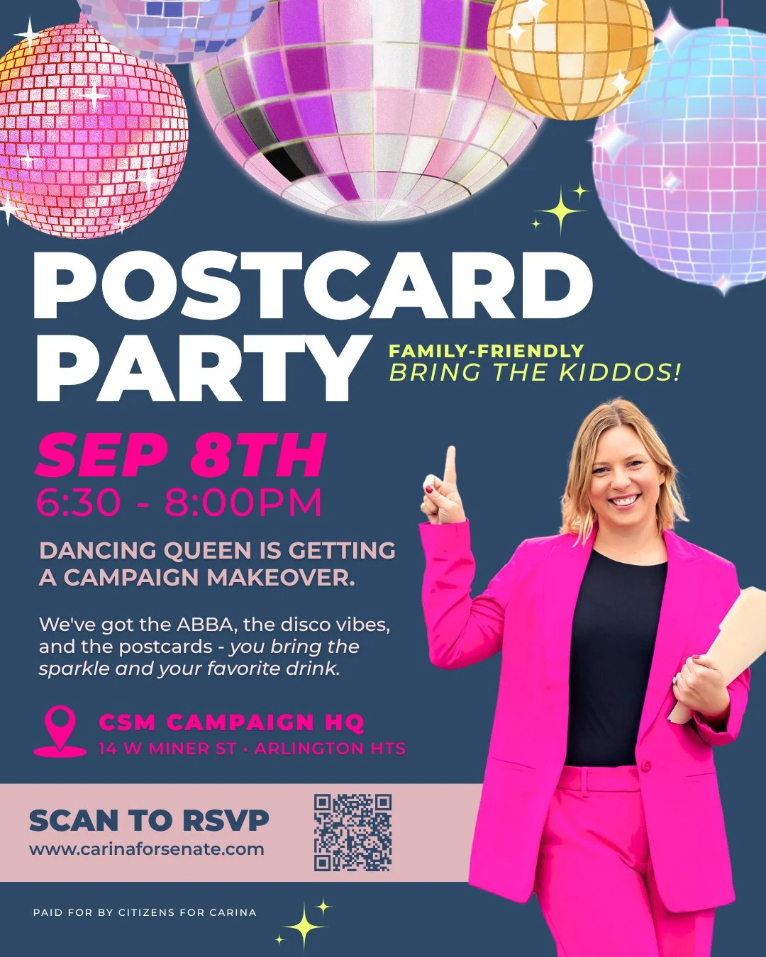 If knocking on doors isn't your thing, this is.

Tuesday night we're throwing the ABBA After Hours Postcard Party. You sit down, you write to a few neighbors, there's music and something to snack on, and you're done in about an hour. No script to mem