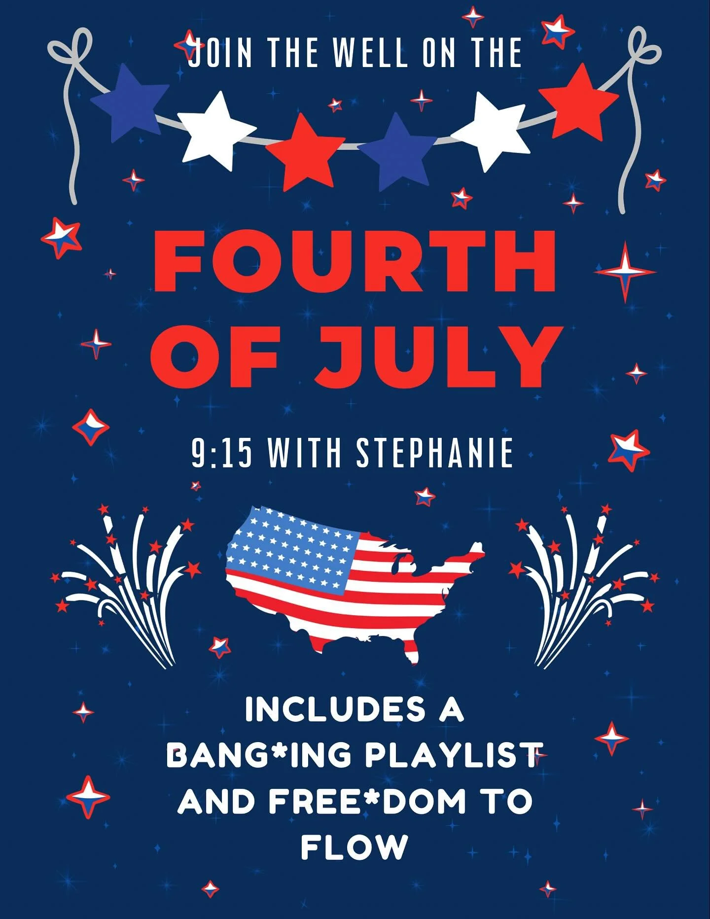 The 4th of July is this Friday and we&rsquo;ll see you on the mat!
9:15 am flow with Stephanie ❤️🤍💙 #4thofjuly #yoga #thewellfrankfort