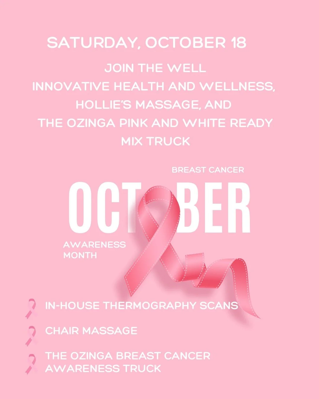 Saturday, October 18 from 11-2 The Well is pleased to be joined by Innovative Health and Wellness, Hollie's Massage, and the Ozinga Pink and White Striped Ready Mix Truck!

Thermography scans by Innovative Health and Wellness at The Well
A thermograp