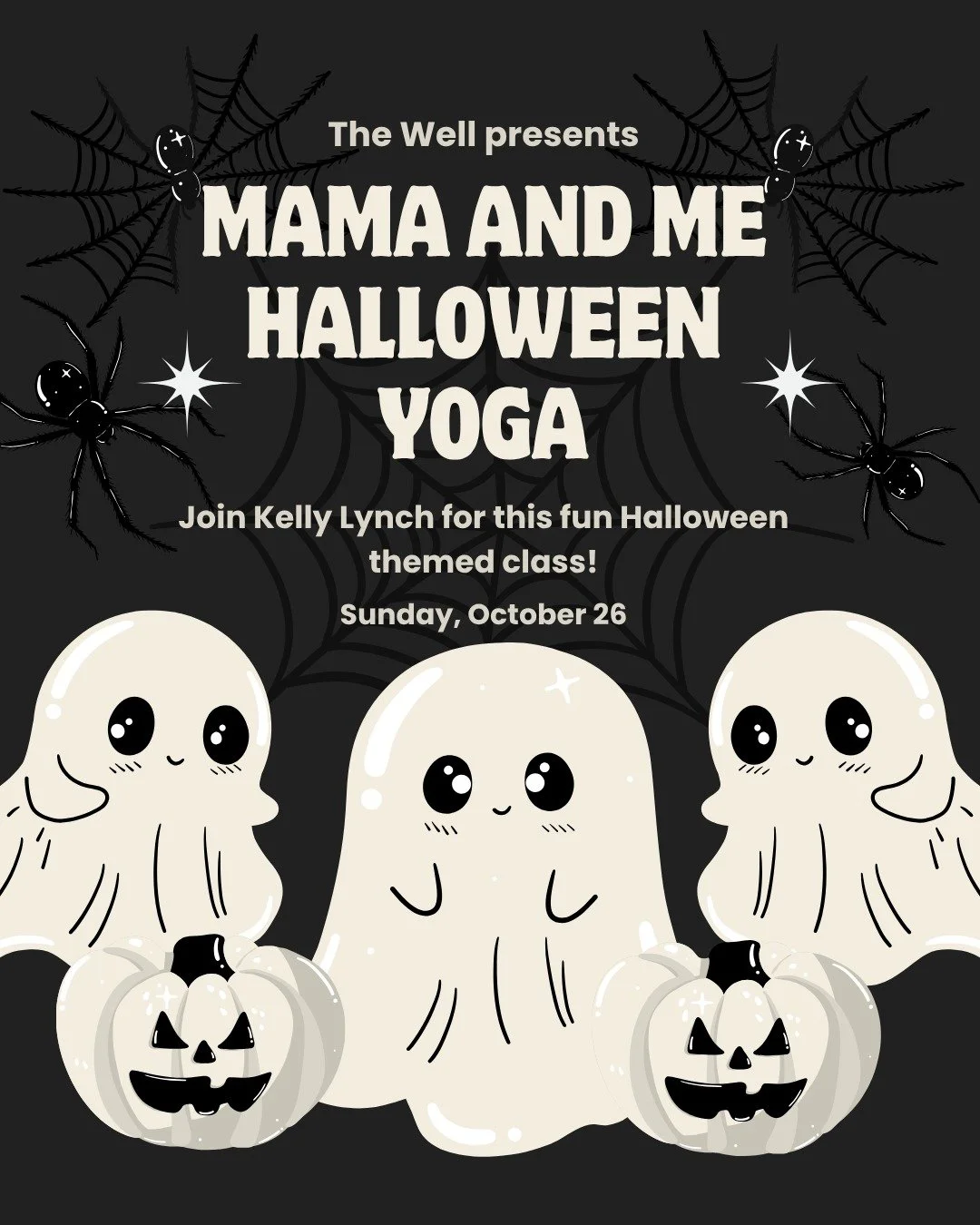 👻 Mama &amp; Me Halloween Yoga Flow 🎃
Join us for a spook-tacular yoga class with Kelly Lynch! This fun, one-hour flow is designed for moms and their littles to move, stretch, and play together. Come dressed in your favorite costumes for an extra f