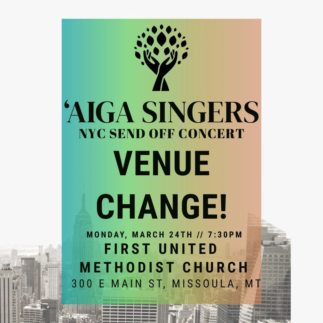 **VENUE CHANGE**
Due to unforeseen circumstances, the venue for our Monday, March 24th concert has changed. We will now be performing at First United Methodist Church at 300 E Main St in Missoula. Our concert is still at 7:30PM, and you can still pur