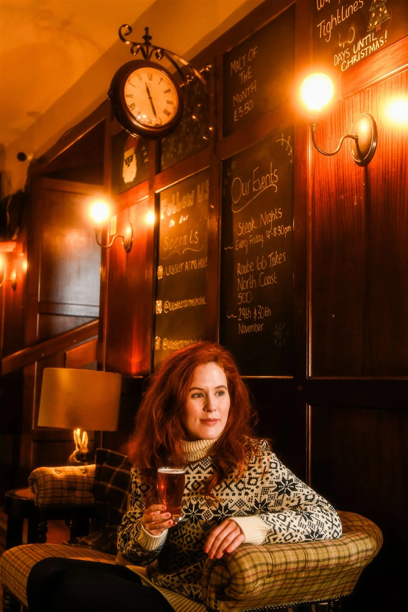 Francesca Flynn modelling for Ulbster Arms Hotel lifestyle shoot, 2024. Photography by Gavin Macqueen.