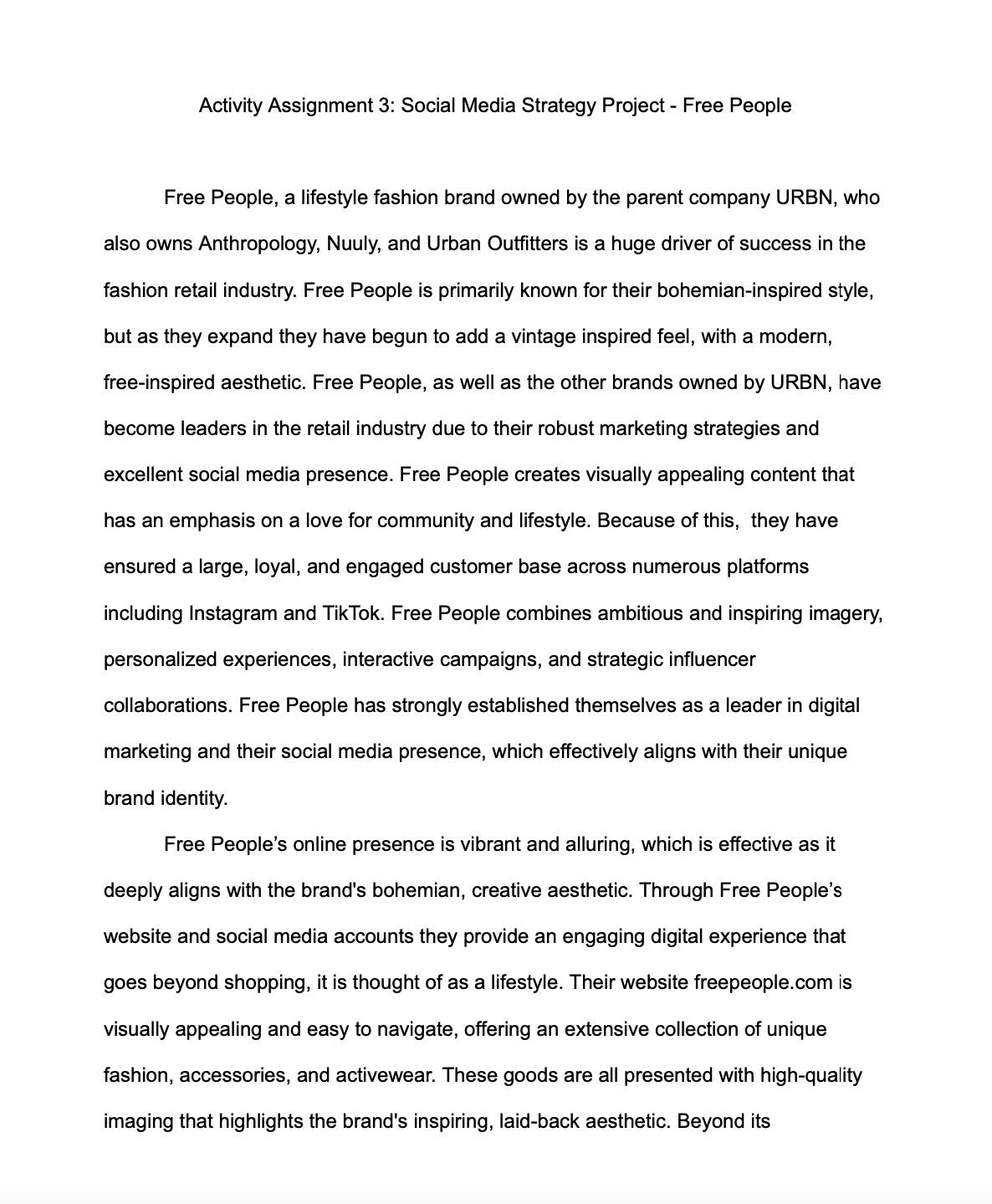 Social Media Strategy Project - Free People