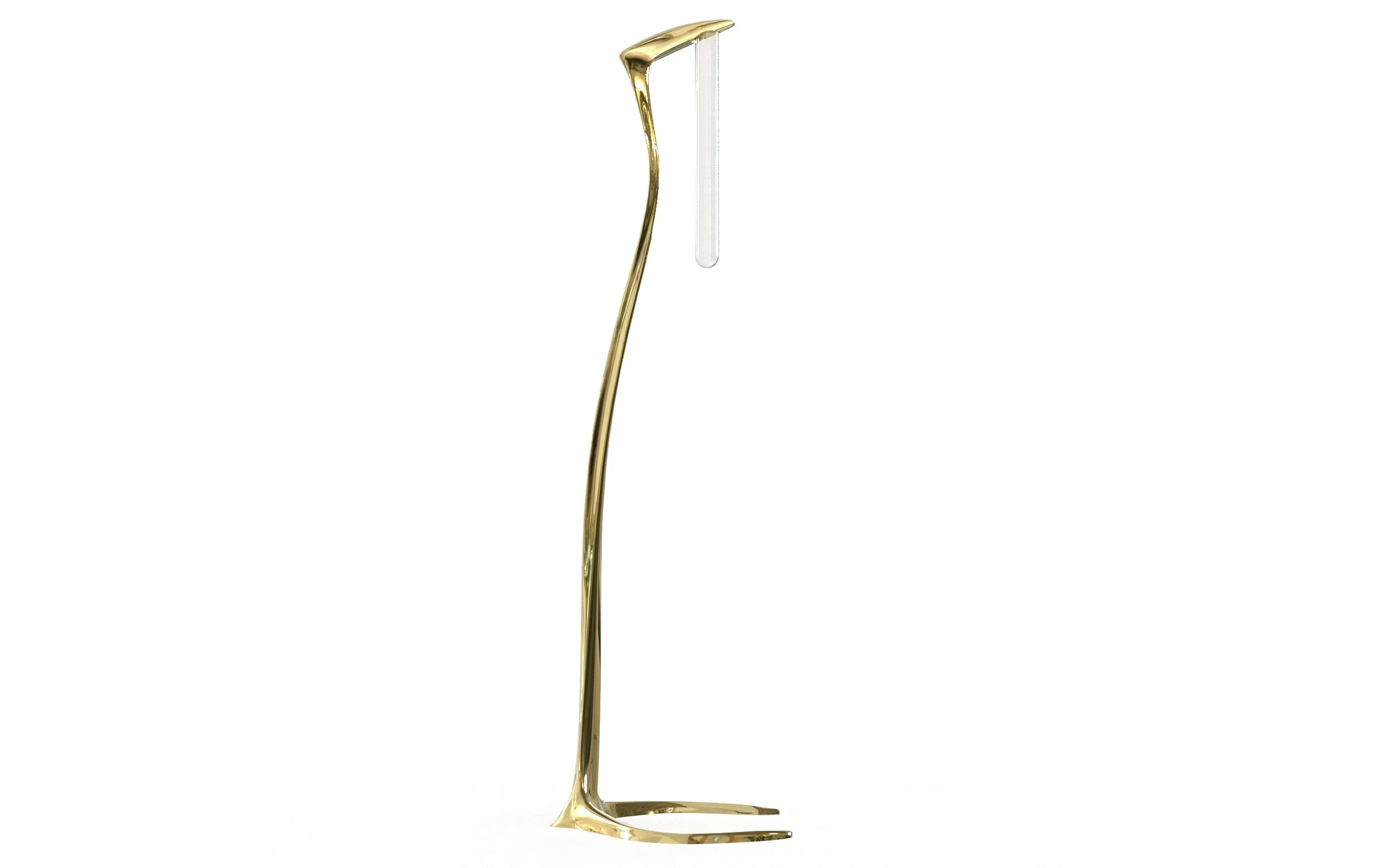 A gold-colored oar with a transparent paddle at the top.