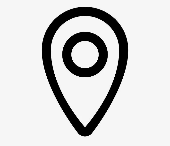 Black and white map location pin icon.