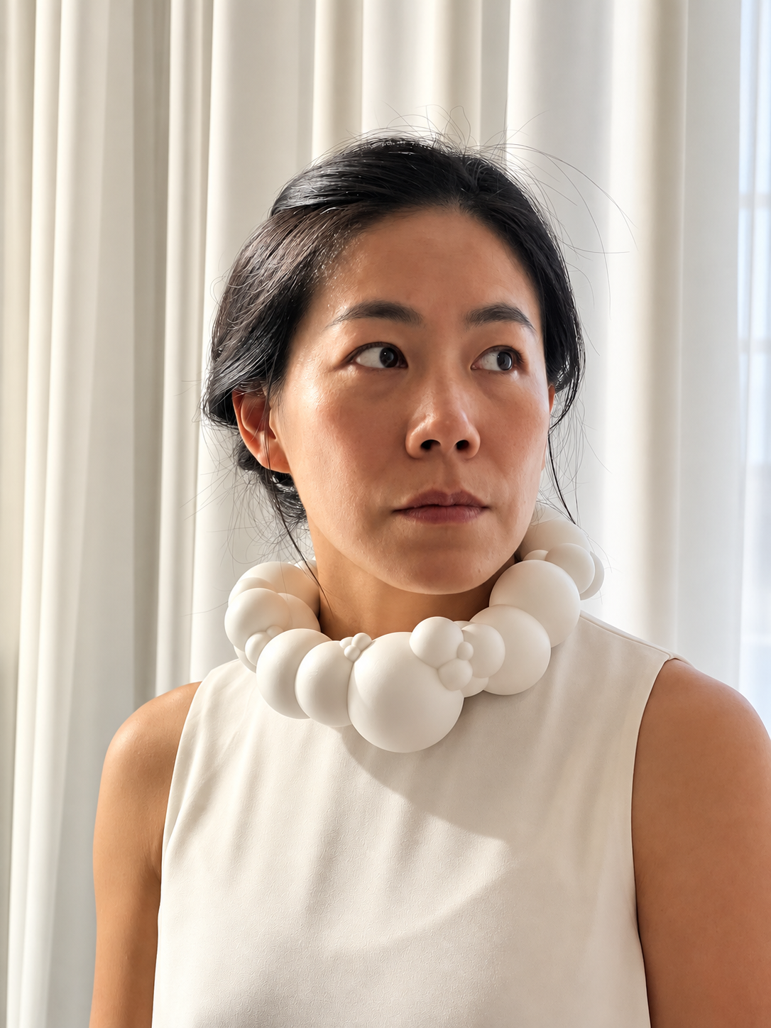 Pensive Portrait with Sculptural Bubble Collar.png