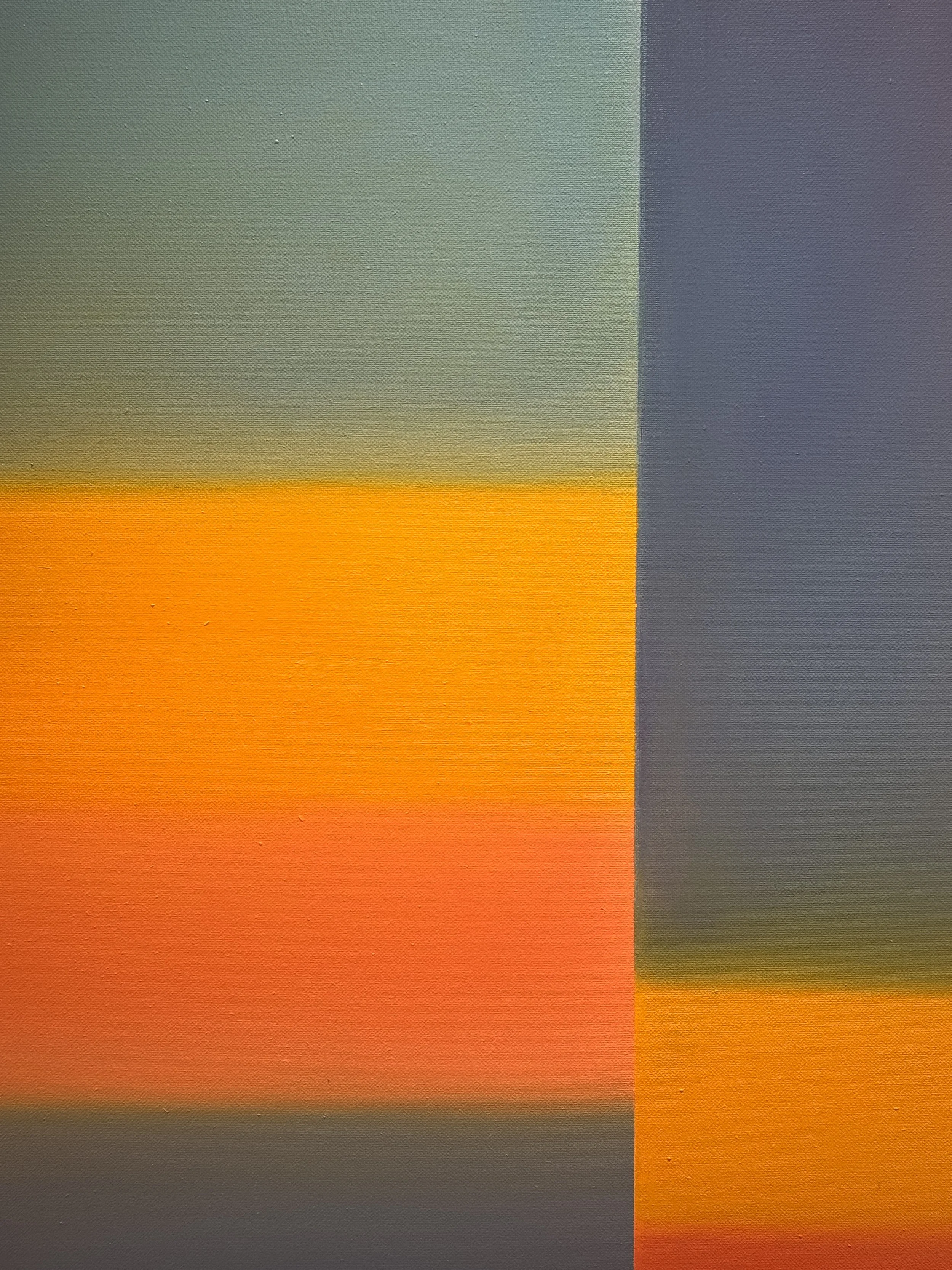 Abstract digital artwork with bold, colorful rectangles in shades of green, blue, orange, yellow, and gray.