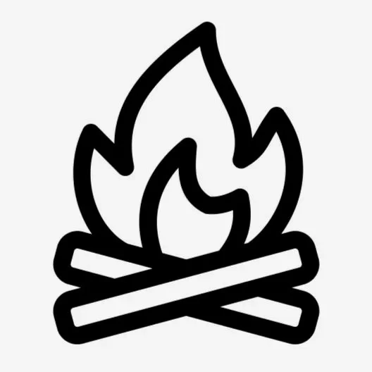 Line drawing of a campfire with flames and logs.