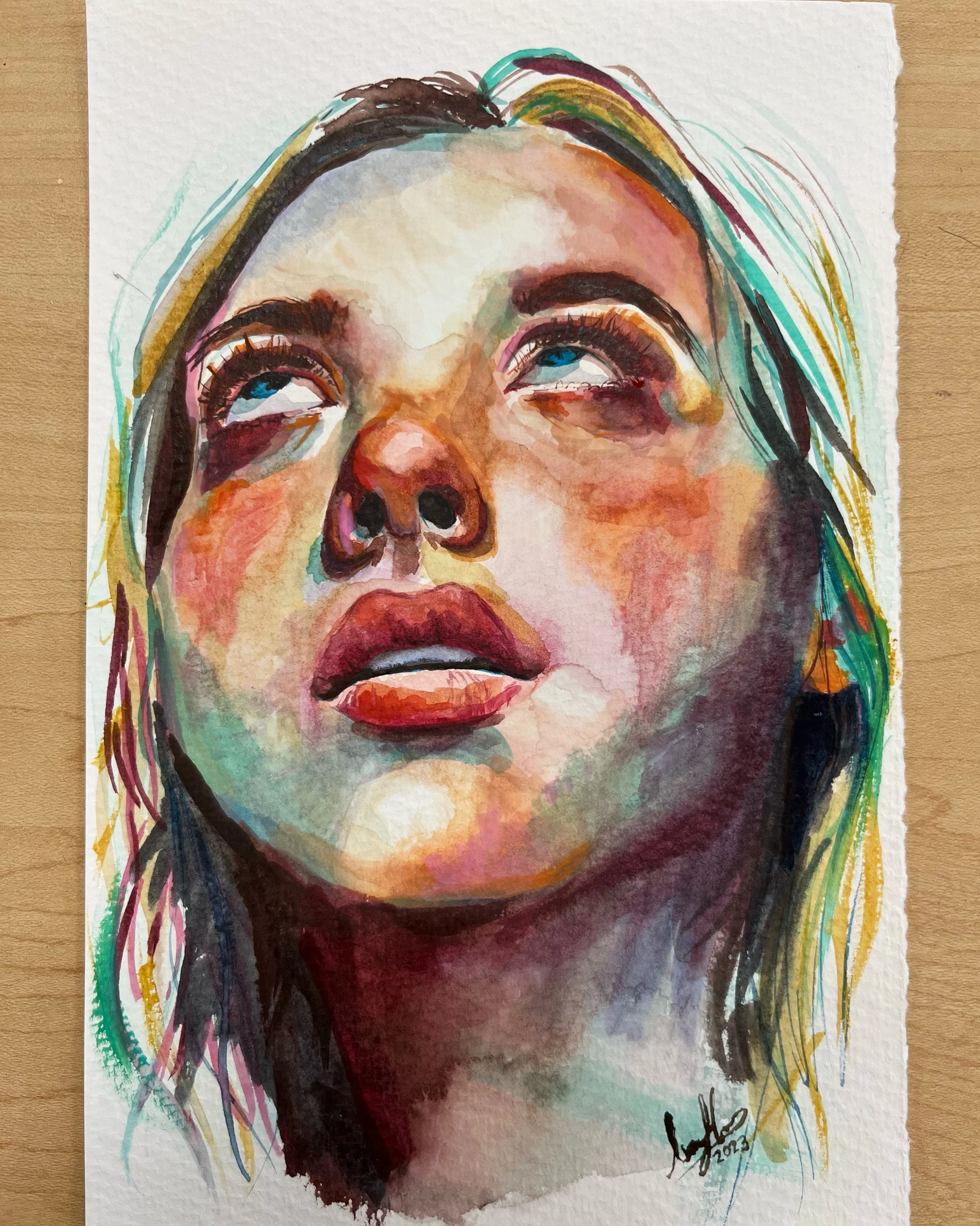 Looking Up, watercolor on paper, 2023