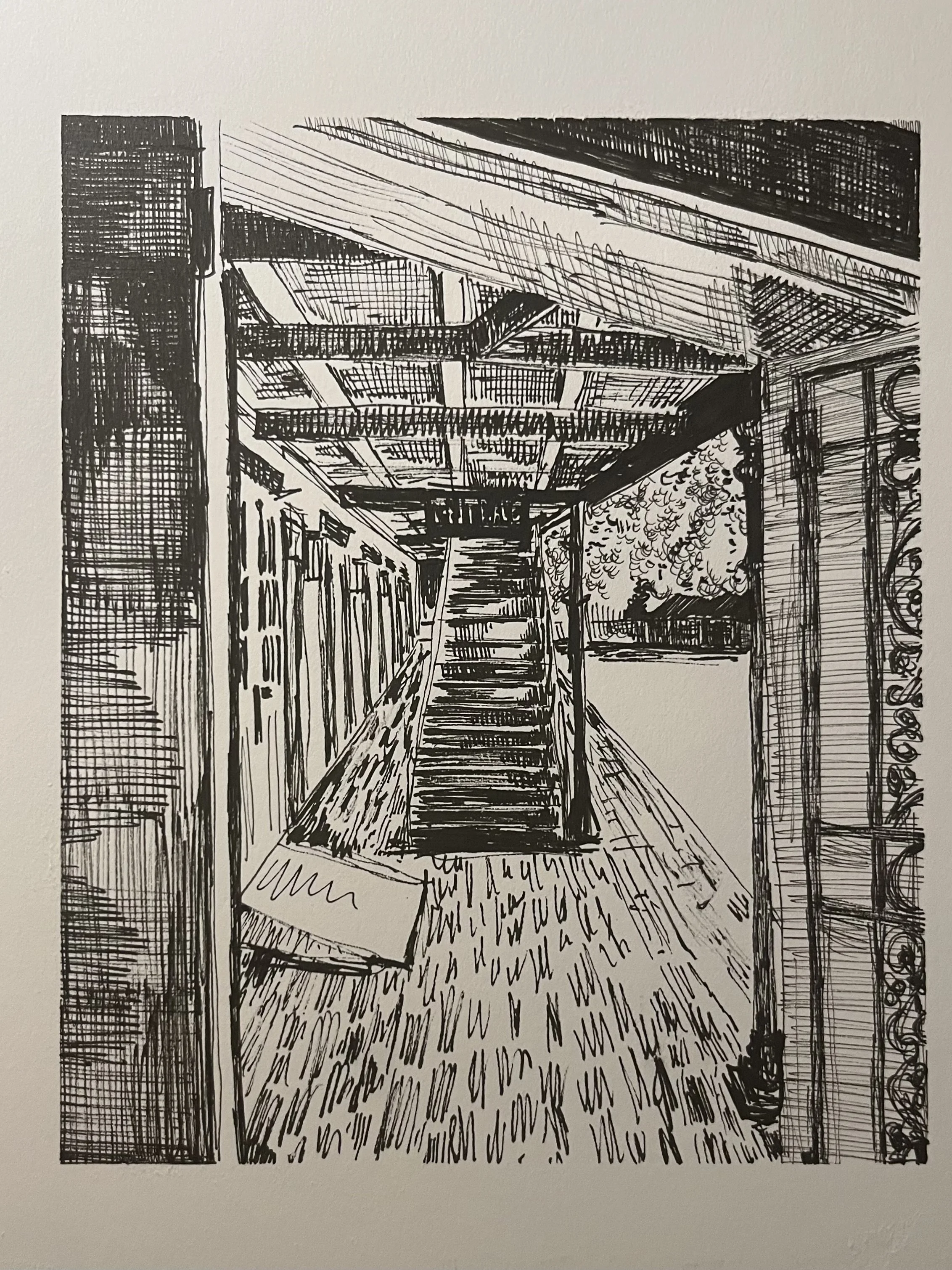 Baton Rouge Stairwell, ink on paper, 2024