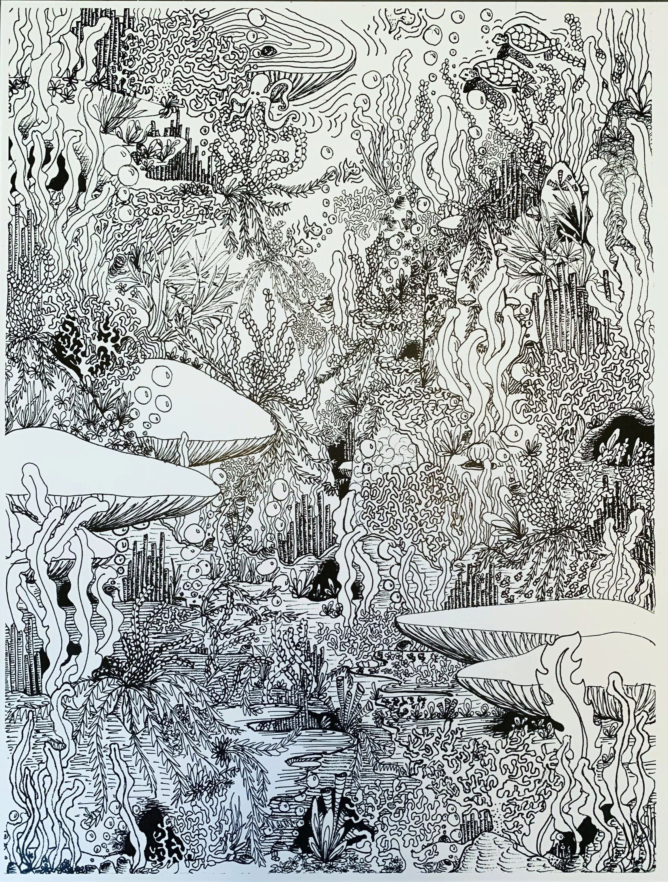 Beneath the Waves, ink on paper, 2022