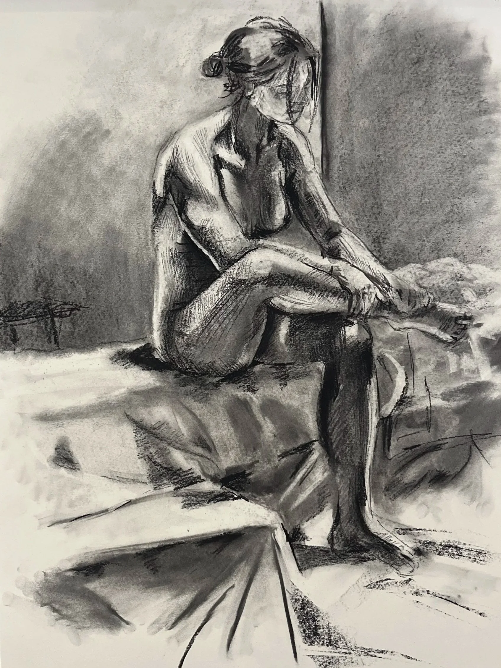 Figure Study, charcoal on paper, 2025