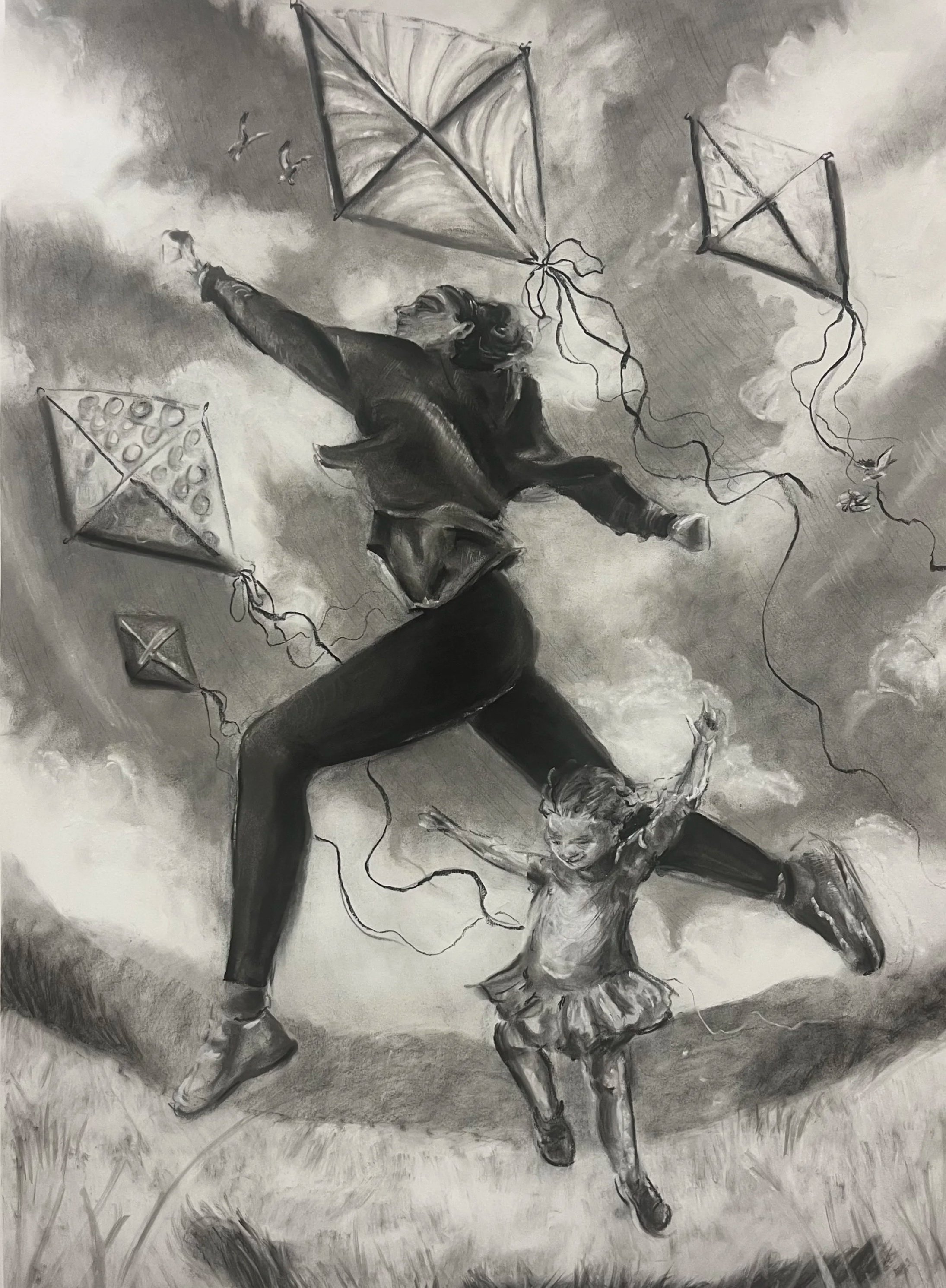 If I Run Fast Enough, I'll Fly, charcoal on paper, 2025
