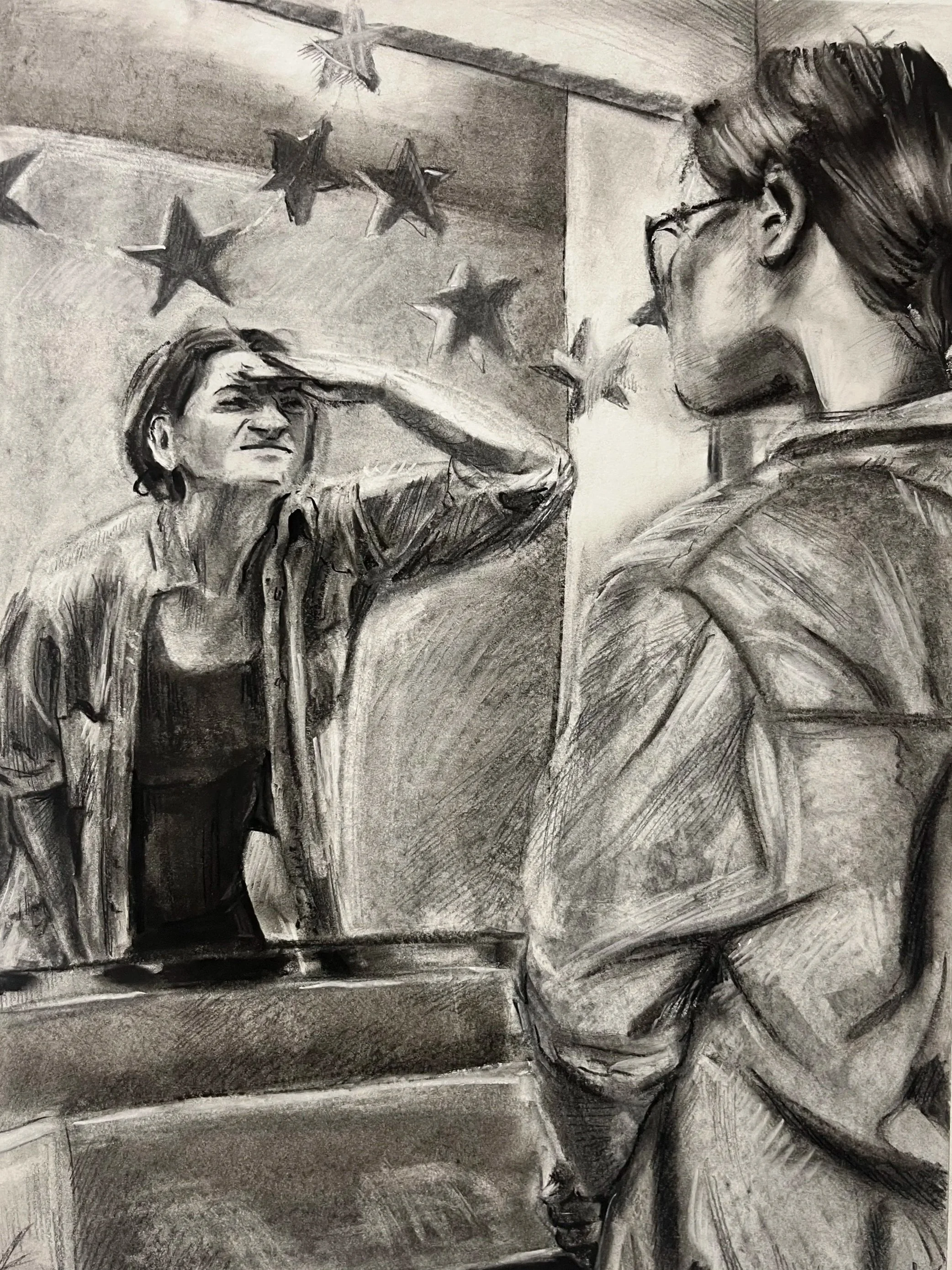 Self Portrait, charcoal on paper, 2025