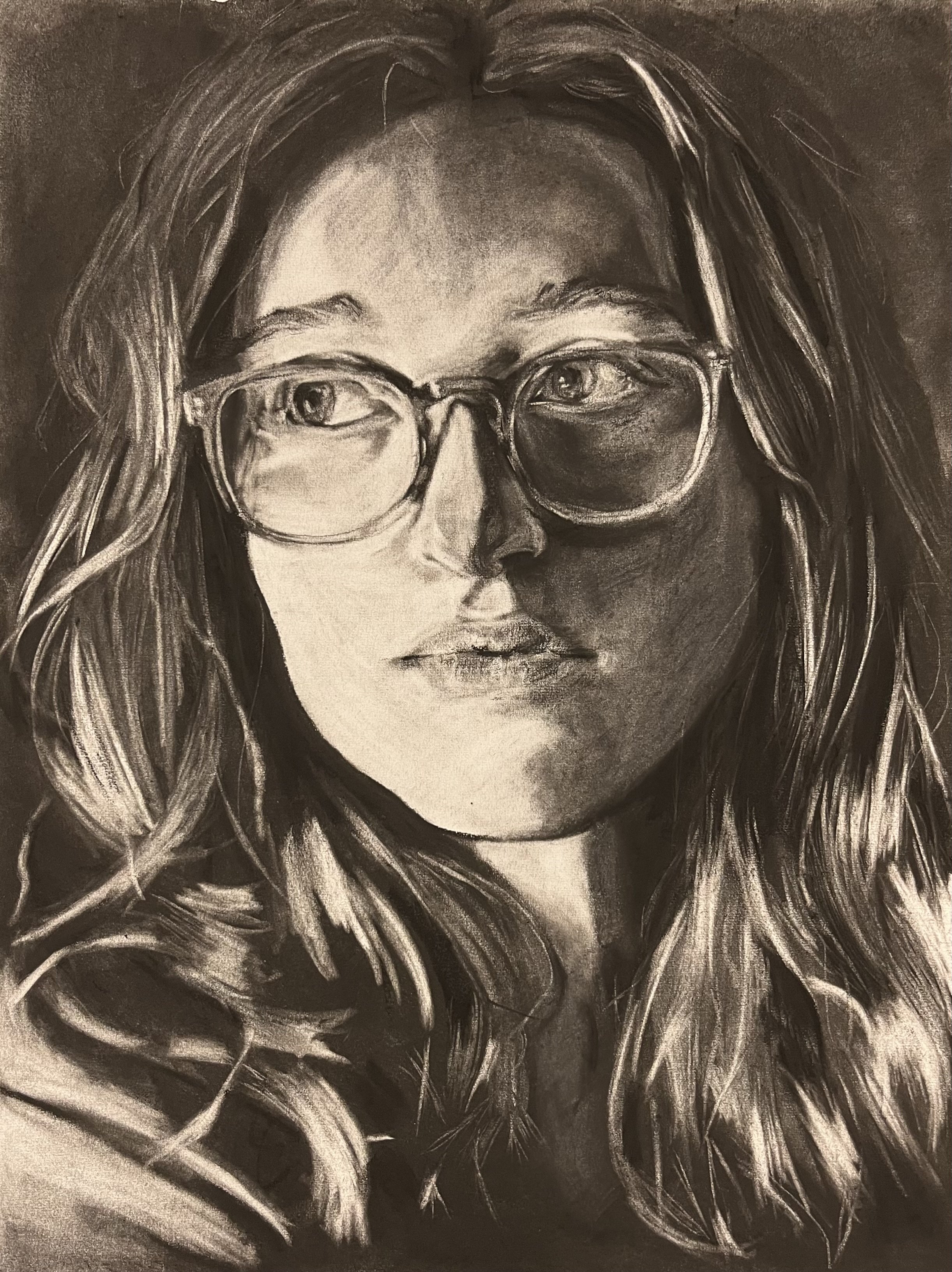 Self Portrait, charcoal on paper, 2024