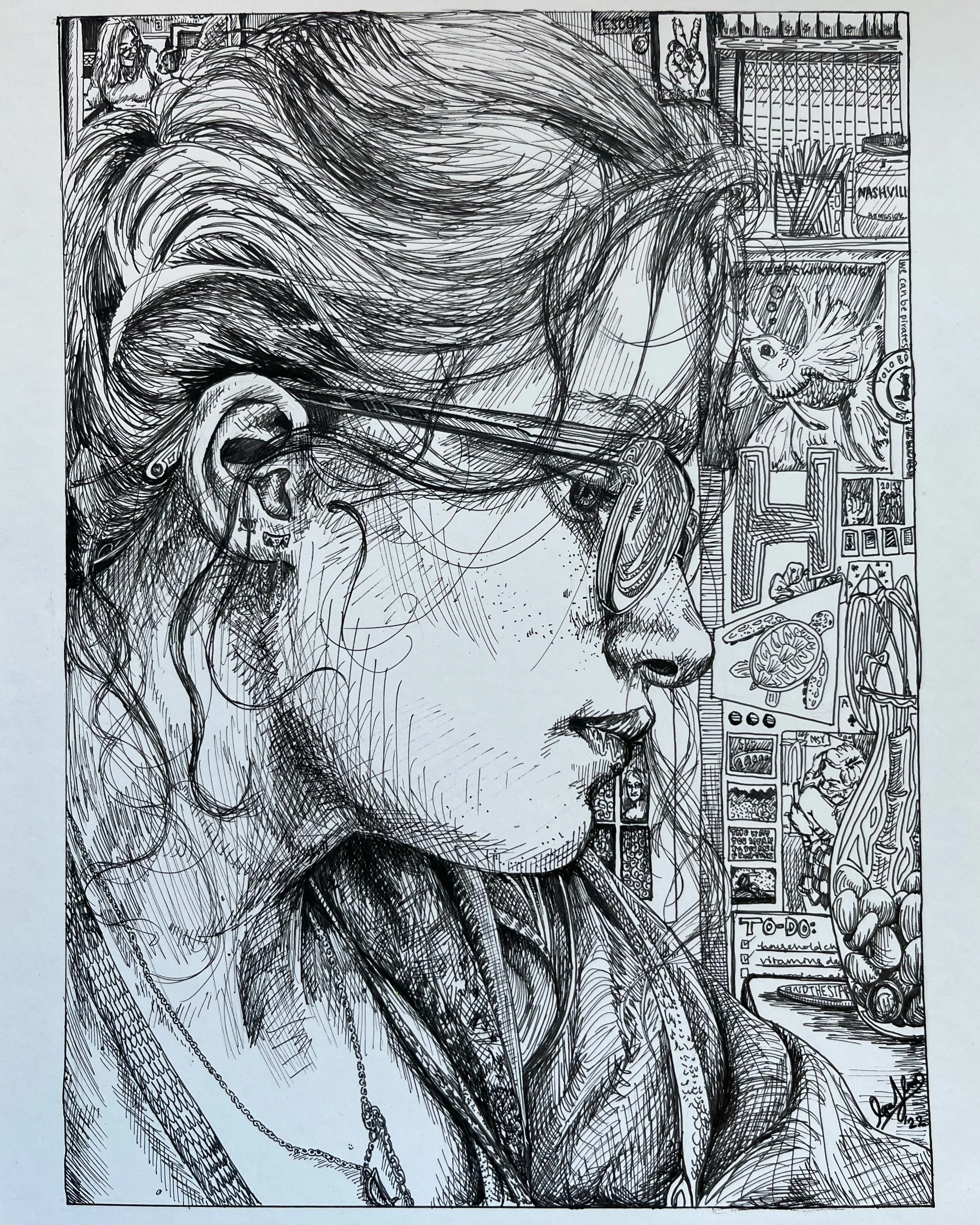 In Her Natural Habitat, ink on paper, 2022