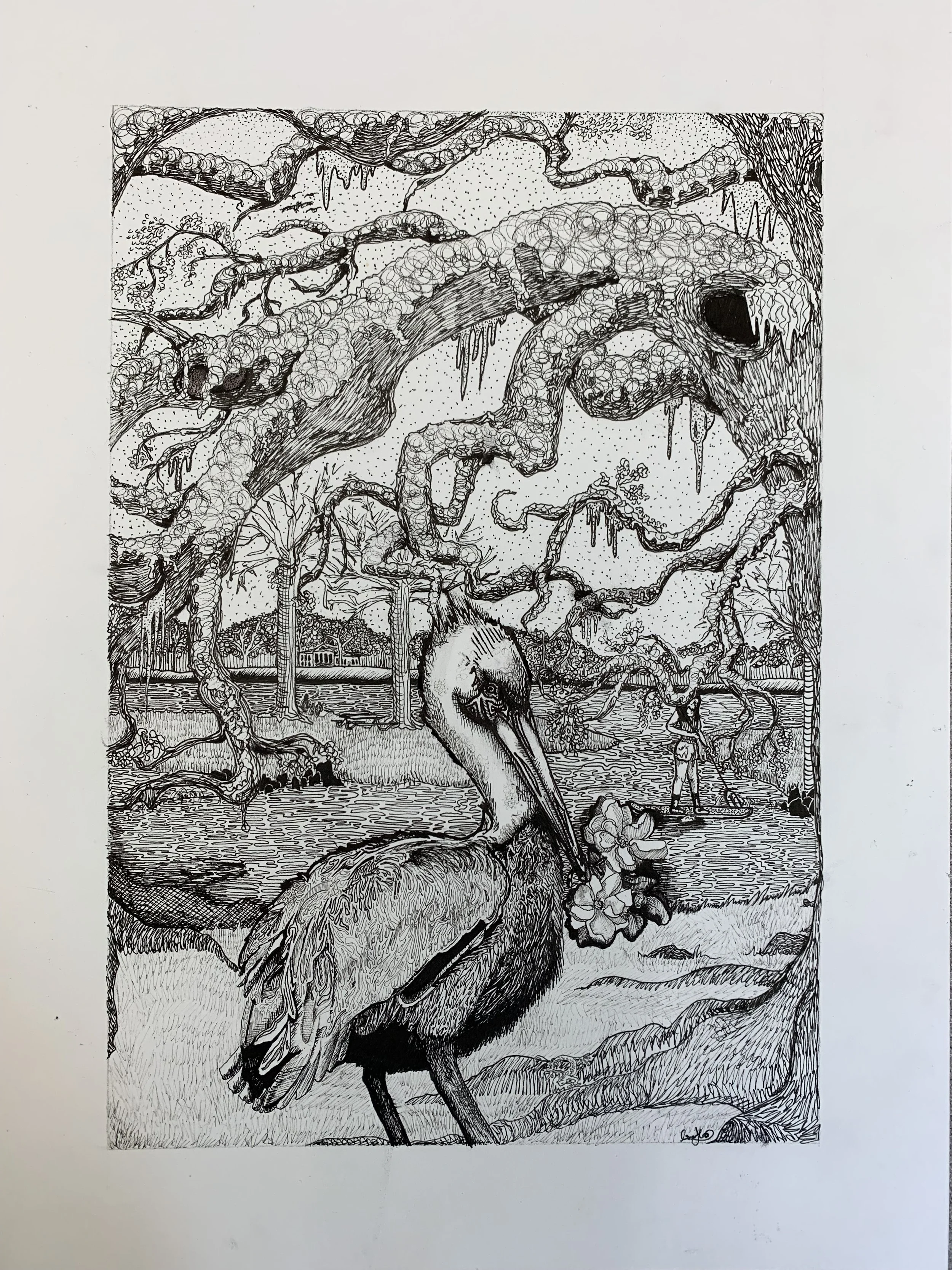 An Afternoon in Baton Rouge, ink on paper, 2022