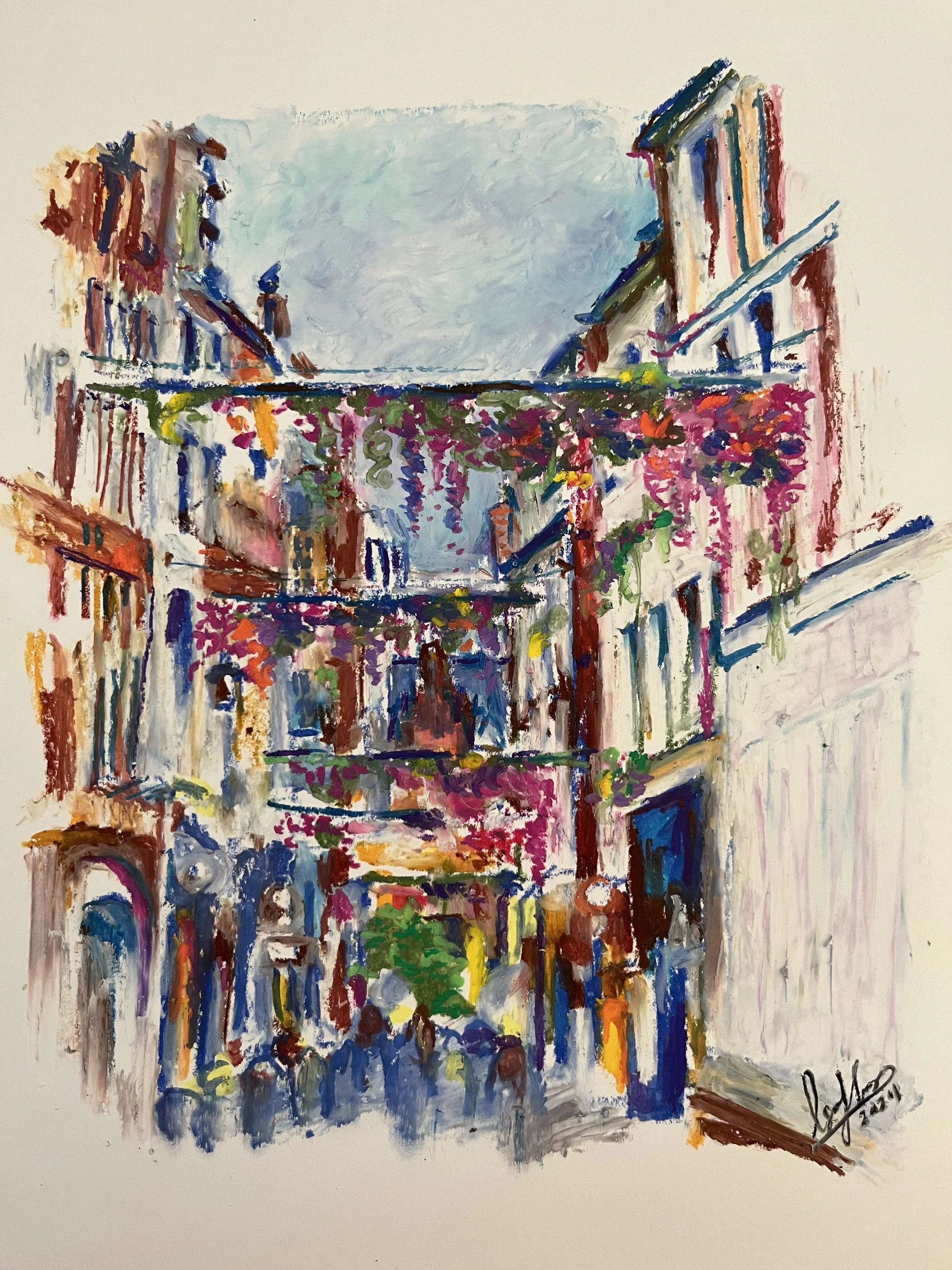 Belgian Street, pastel on paper, 2024