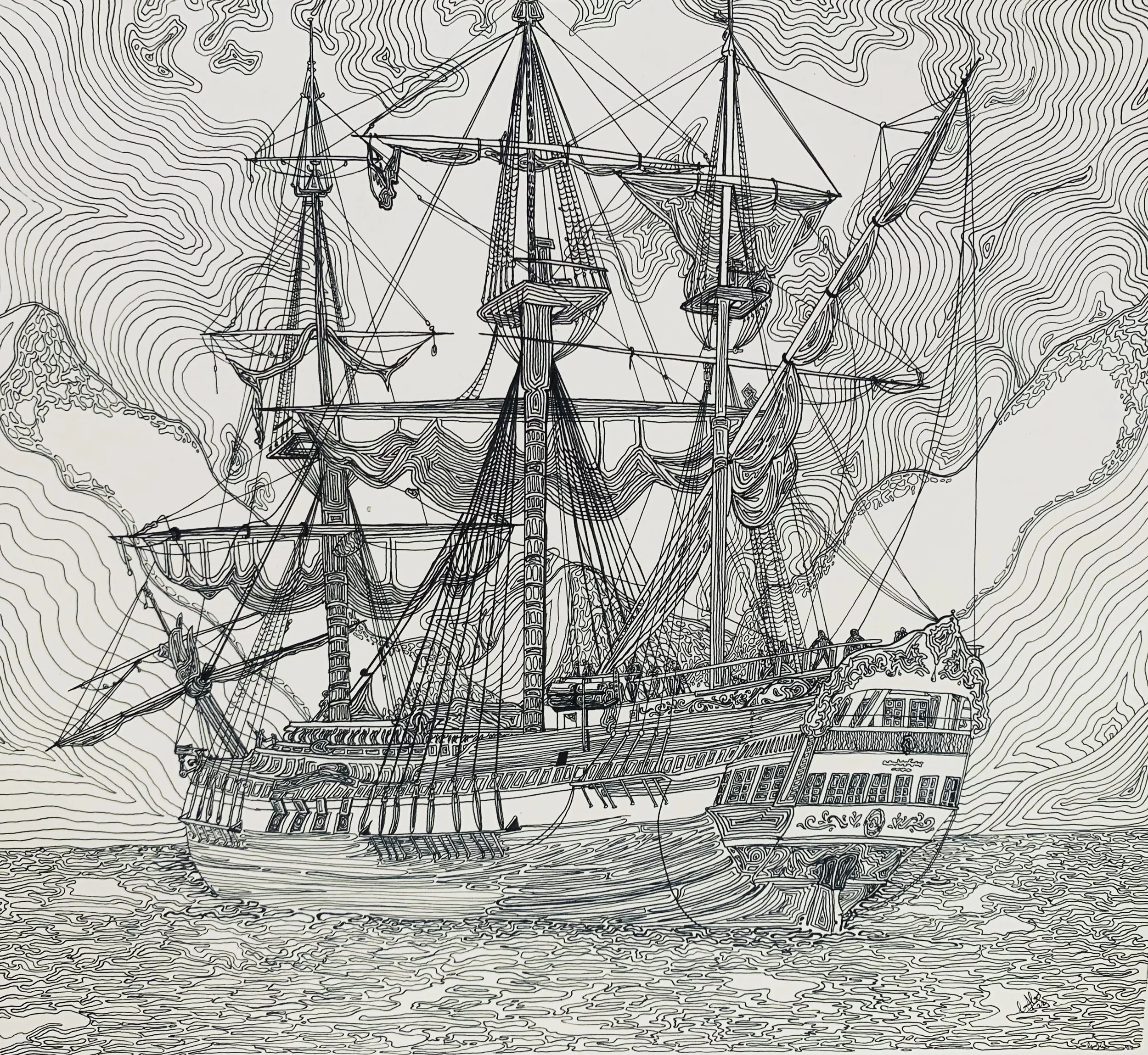 HMS Amphitrite, ink on paper, 2022