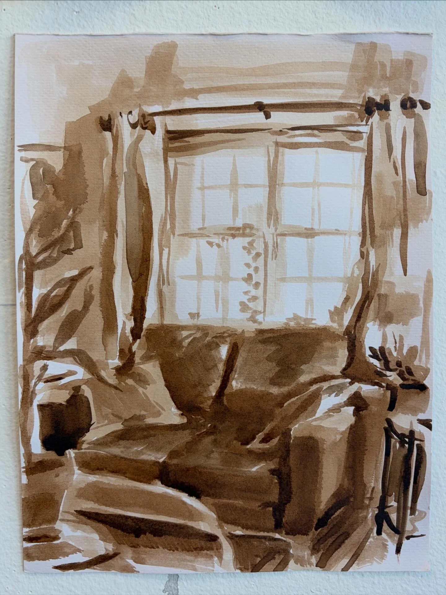 Study for Ivy Window, walnut ink on paper, 2026