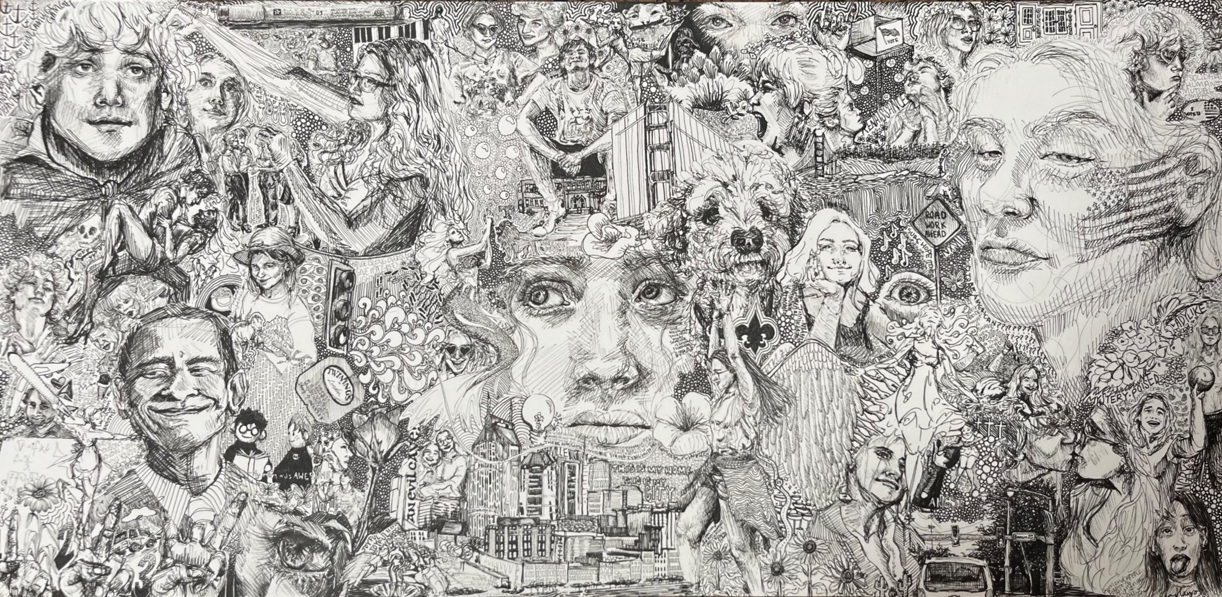 A Little Bit of Everything, ink on paper, 2023
