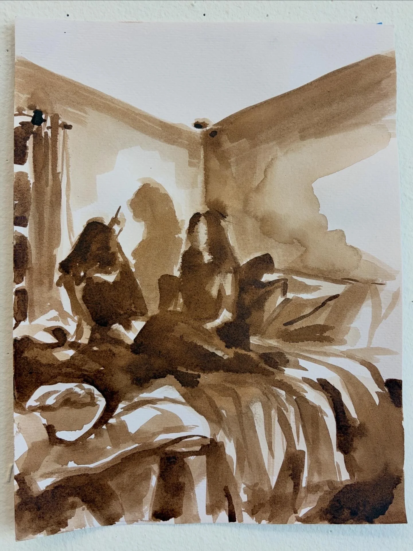 Study for the Origin of Painting, walnut ink on paper, 2026
