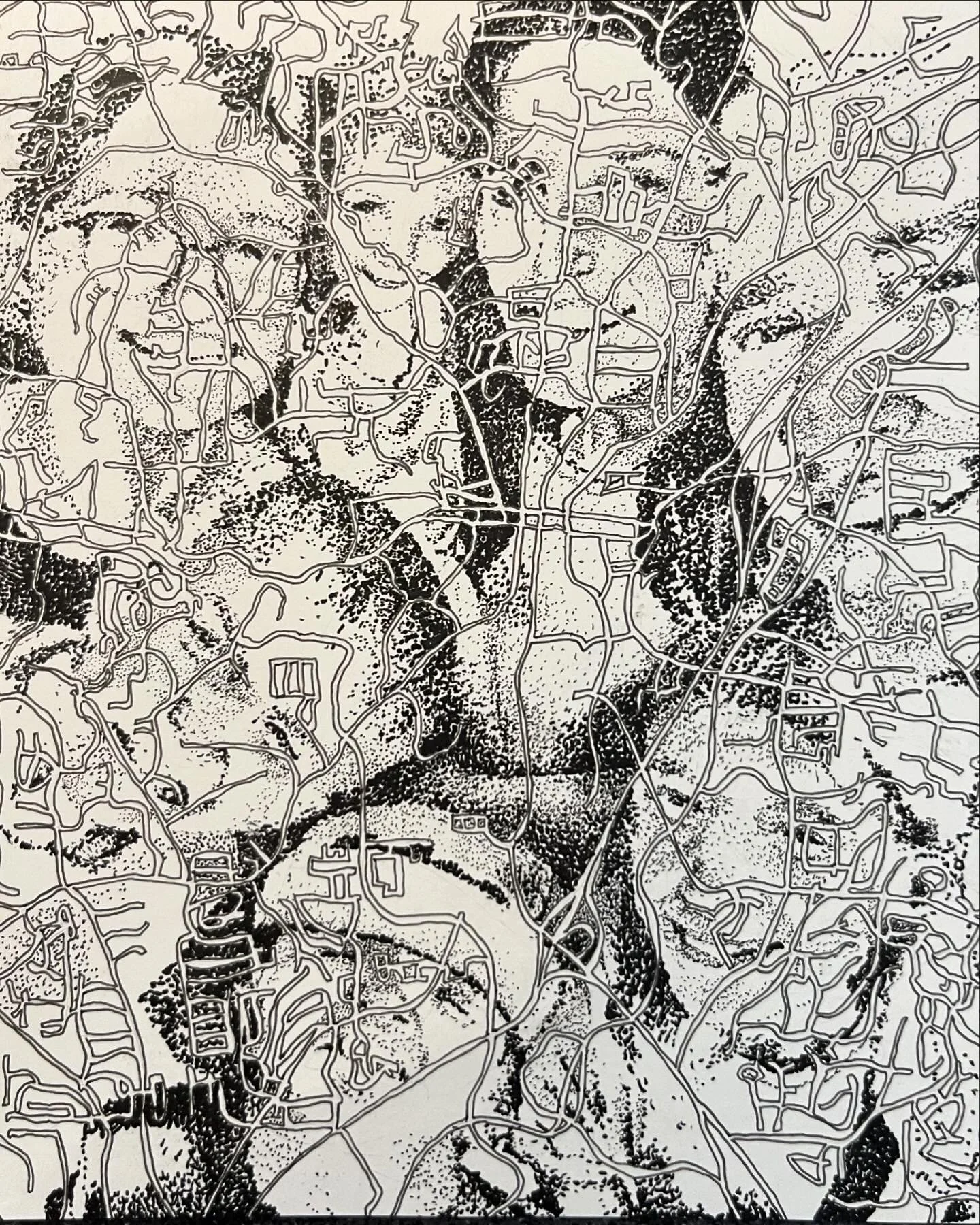 Pointillism Family Portrait, ink on paper, 2024