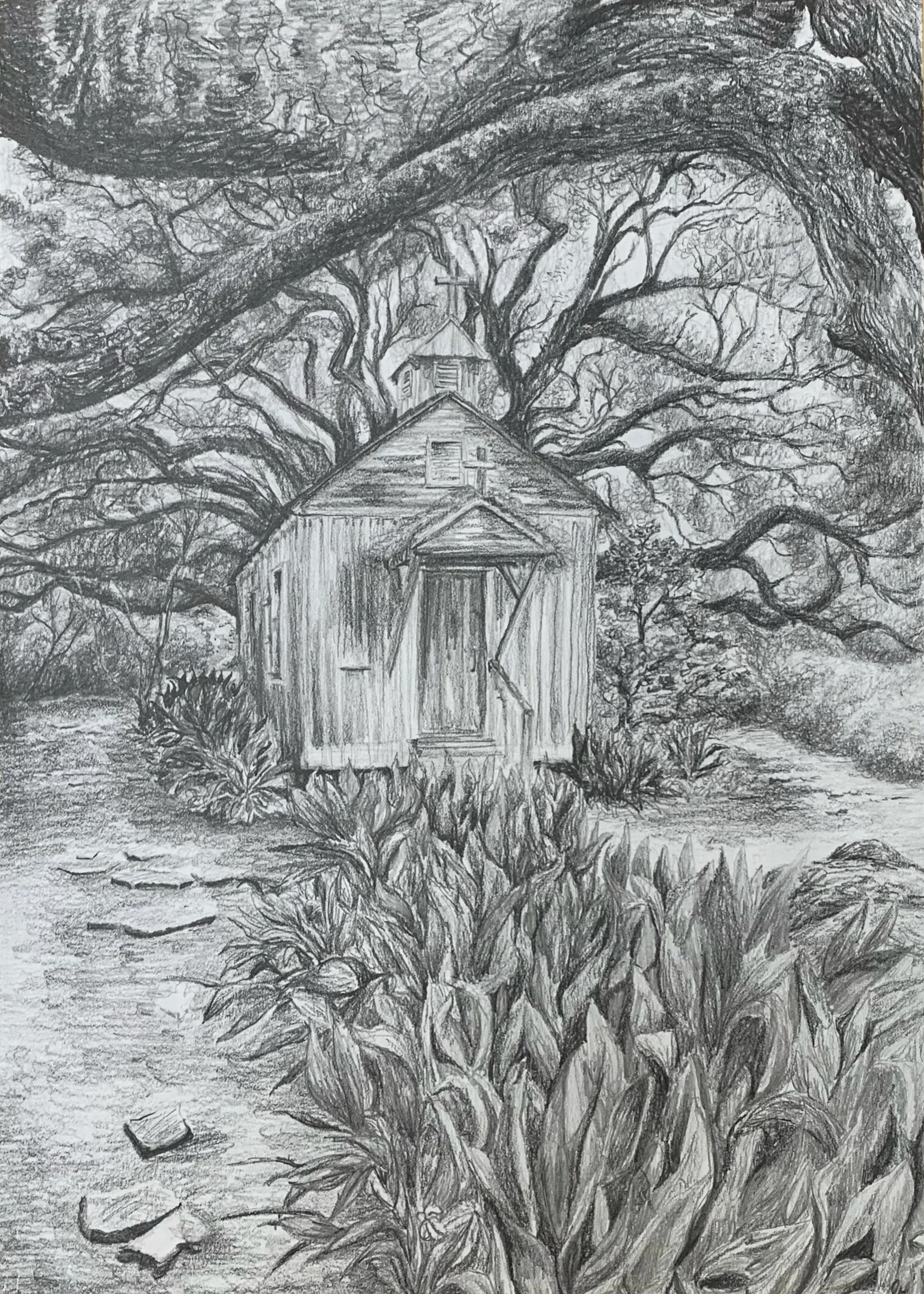 Santa Maria Chapel, graphite on paper, 2021